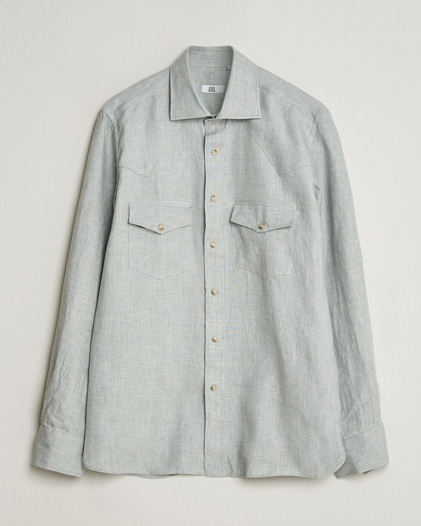 Homme | Chemises | 100Hands | Two Pocket Western Linen Shirt Mint Green