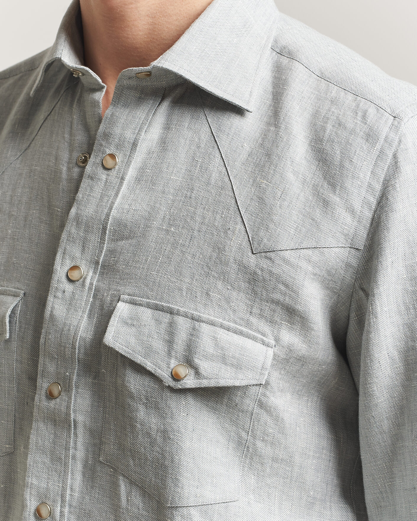 Homme | Chemises | 100Hands | Two Pocket Western Linen Shirt Mint Green