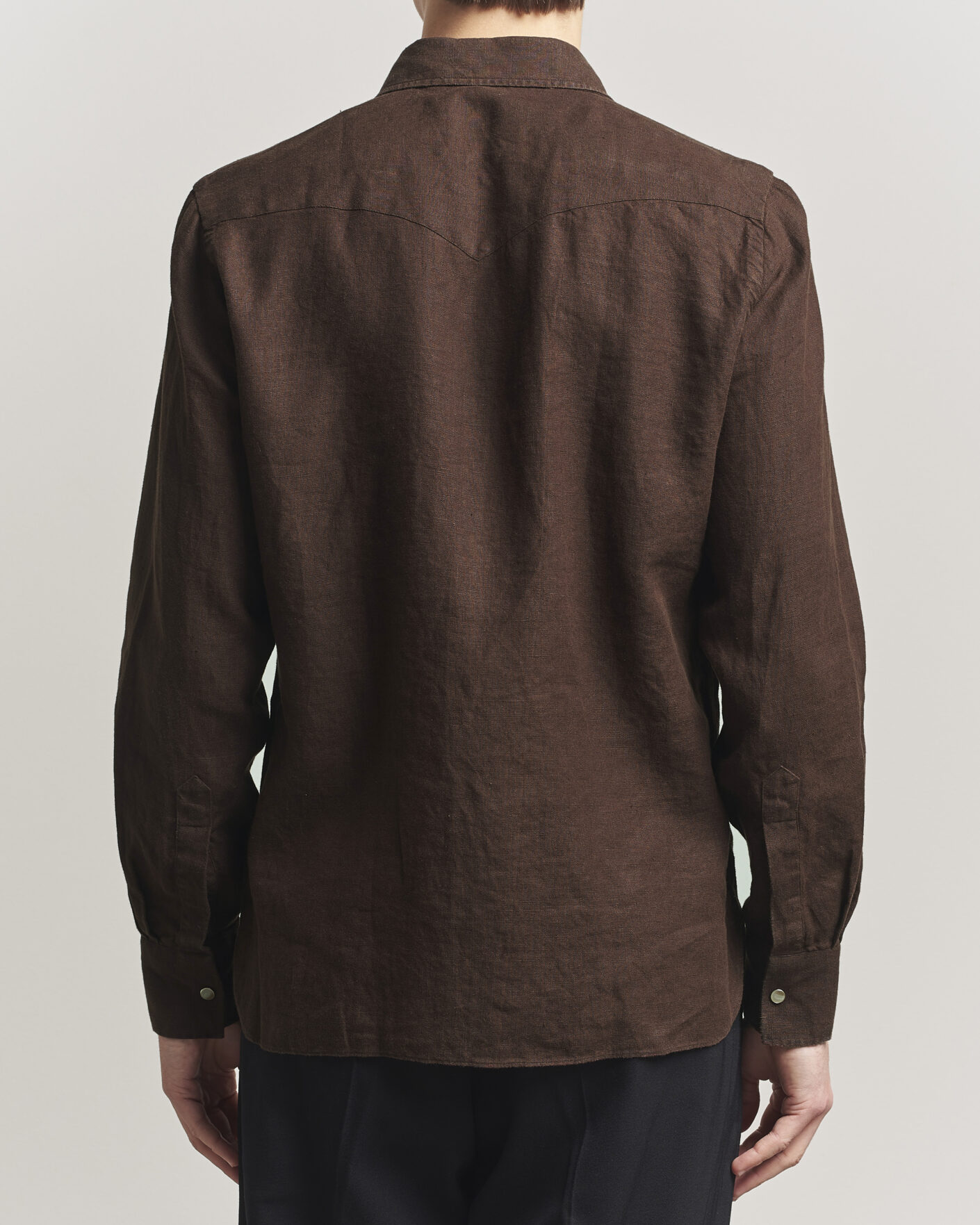 Homme | Chemises | 100Hands | Two Pocket Western Linen Shirt Chocolate