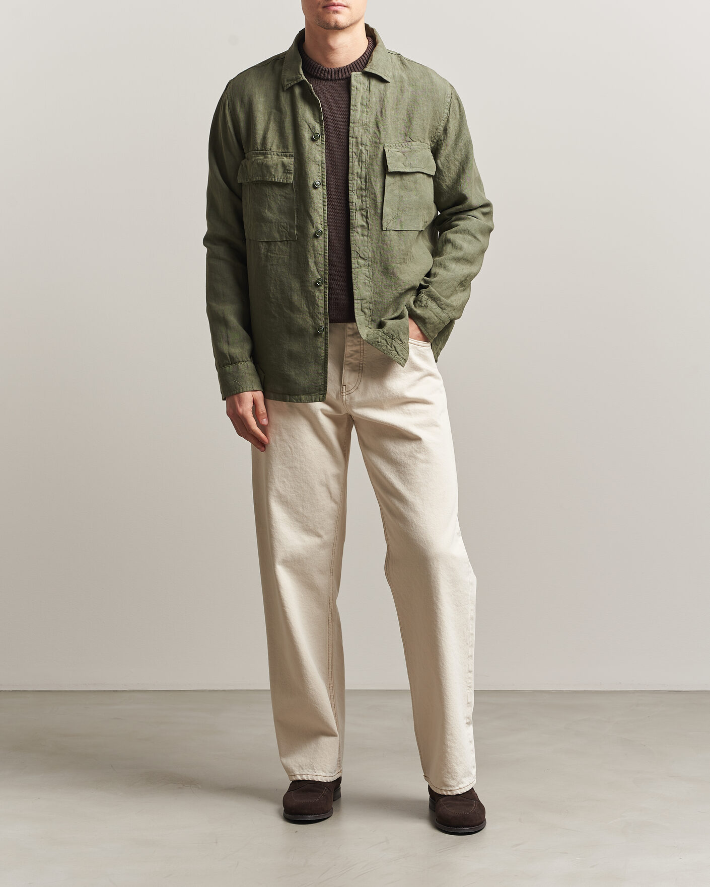 Homme | Manteaux Et Vestes | Aspesi | Linen Overshirt Military