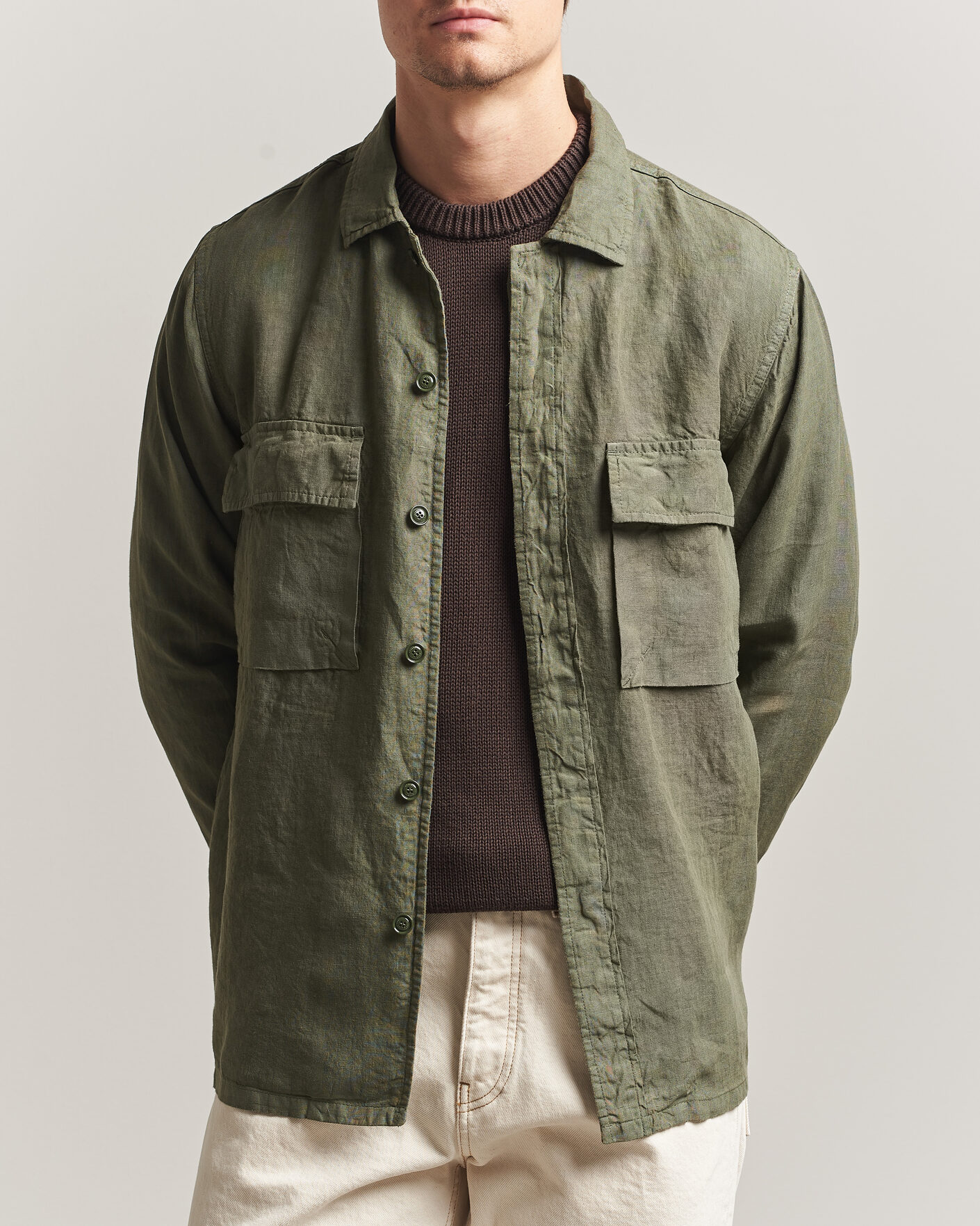 Homme | Manteaux Et Vestes | Aspesi | Linen Overshirt Military