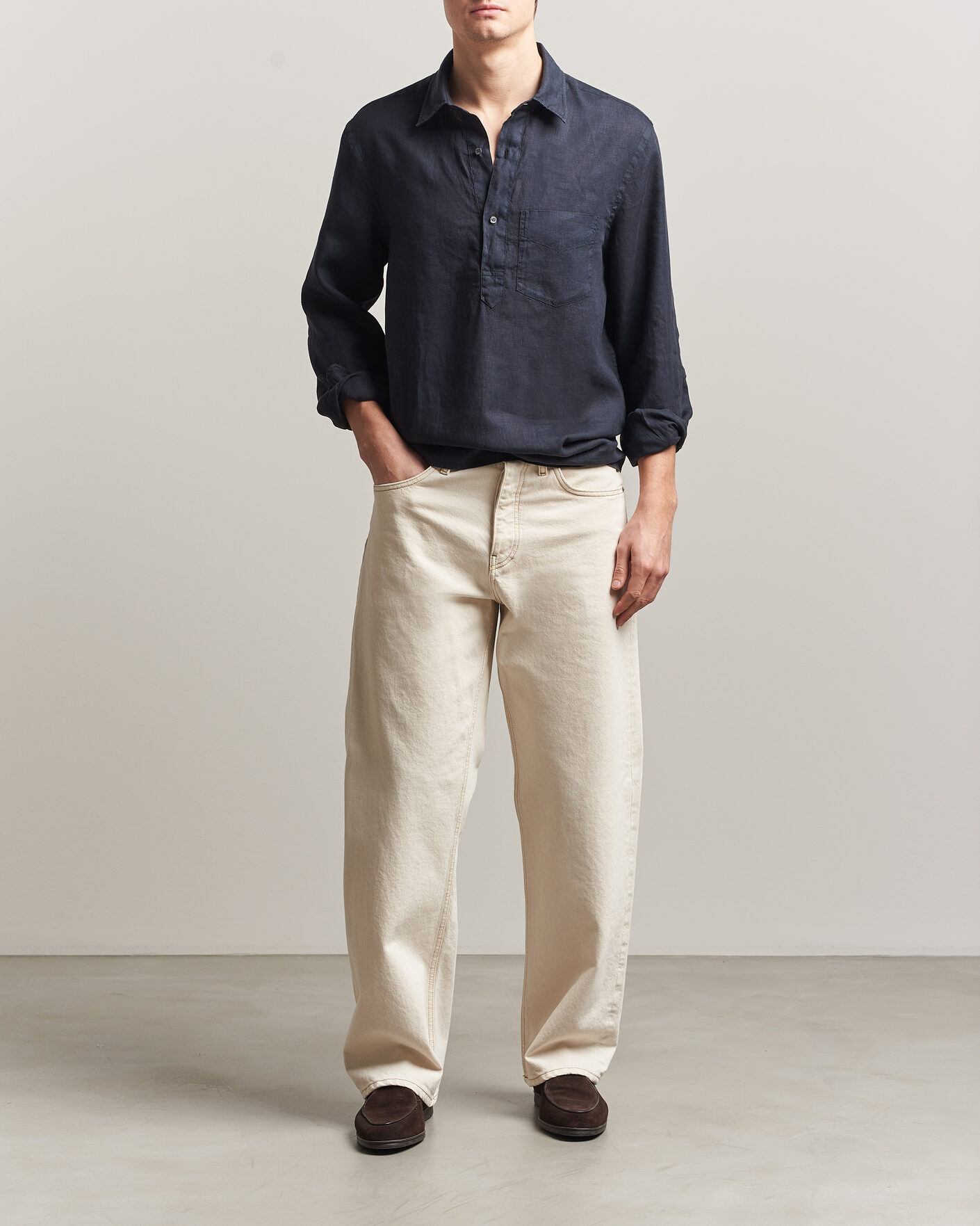 Homme | Chemises | Aspesi | Popover Linen Shirt Navy