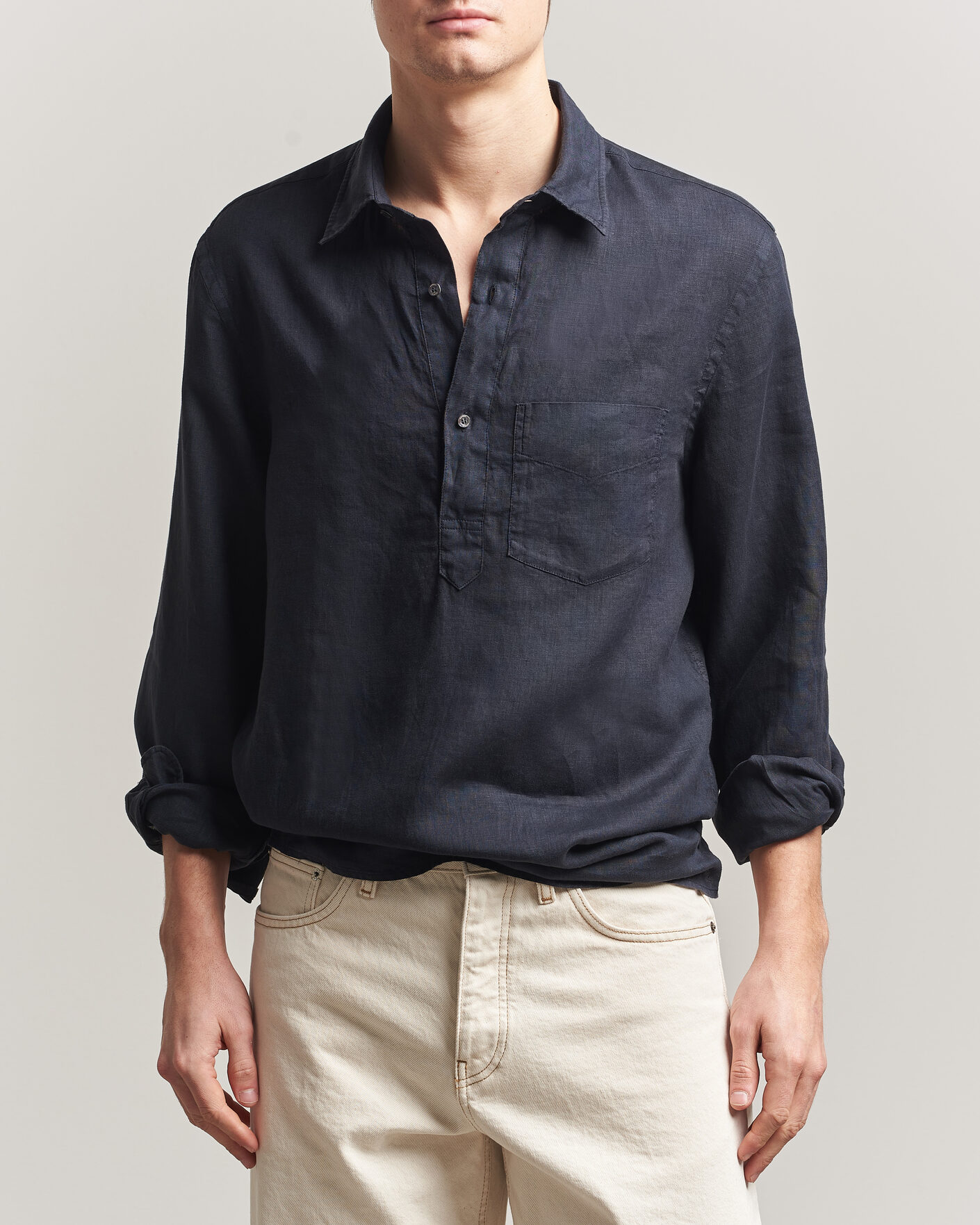 Homme | Chemises | Aspesi | Popover Linen Shirt Navy