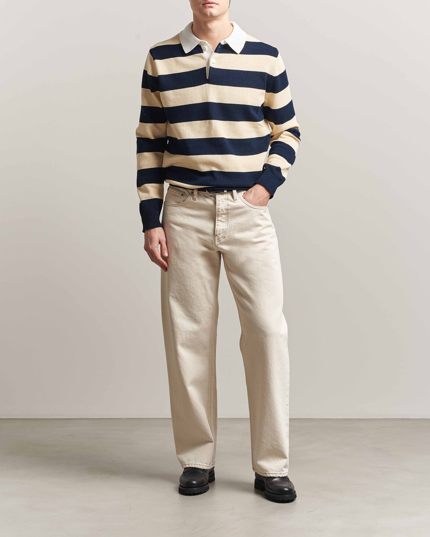 Homme | Pulls Et Tricots | Aspesi | Long Sleeve Knitted Polo Navy/Ecru