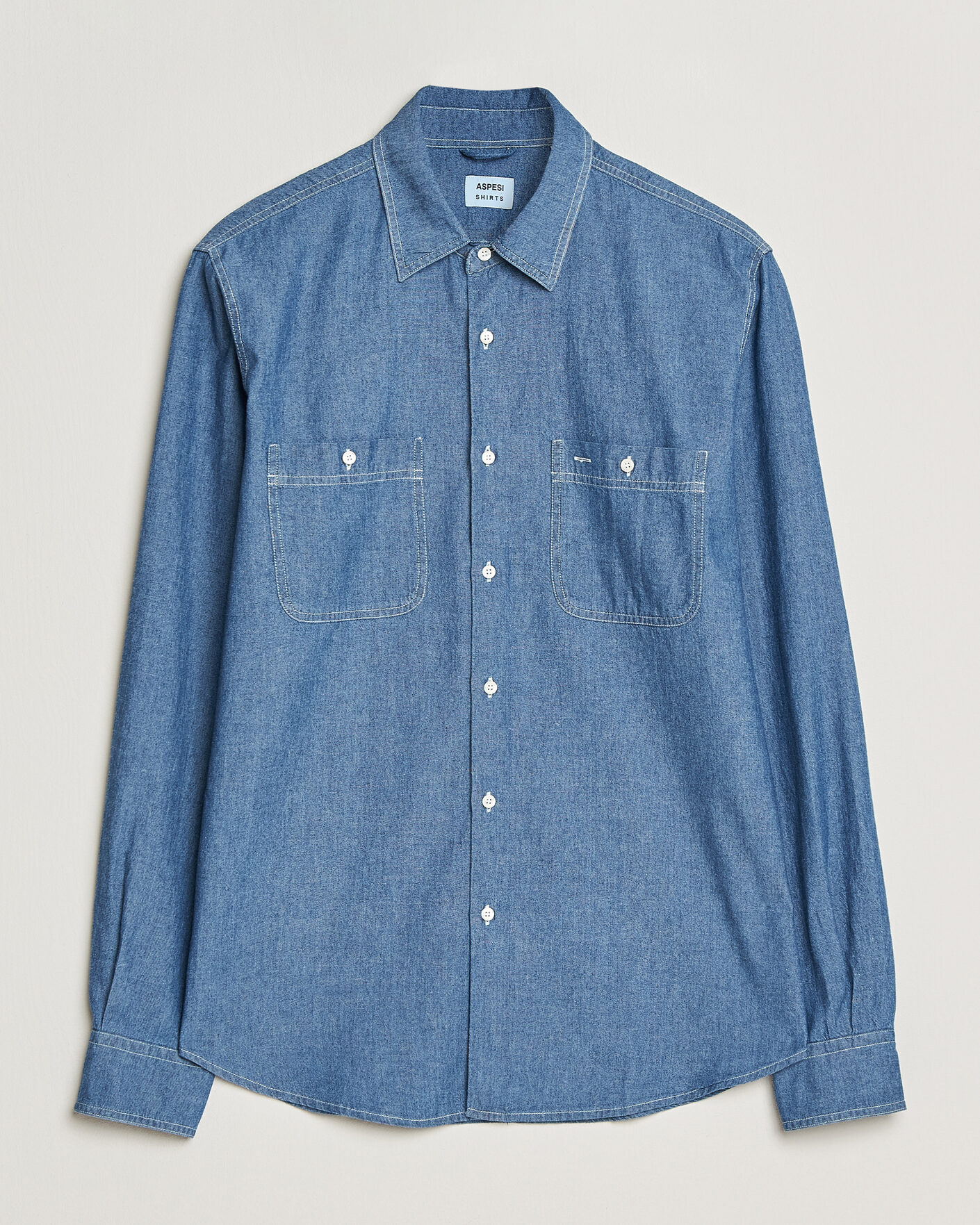 Homme | Chemises | Aspesi | Chambray Work Shirt Medium Blue