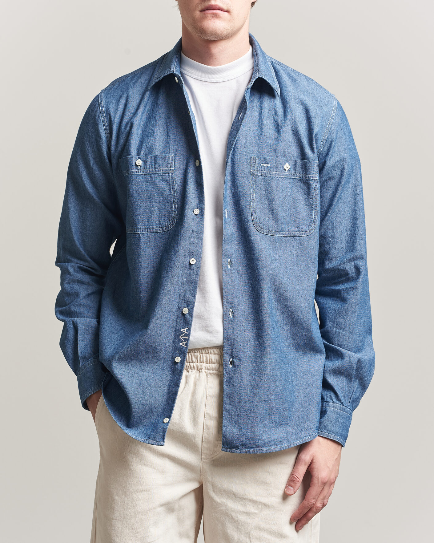 Homme | Chemises | Aspesi | Chambray Work Shirt Medium Blue
