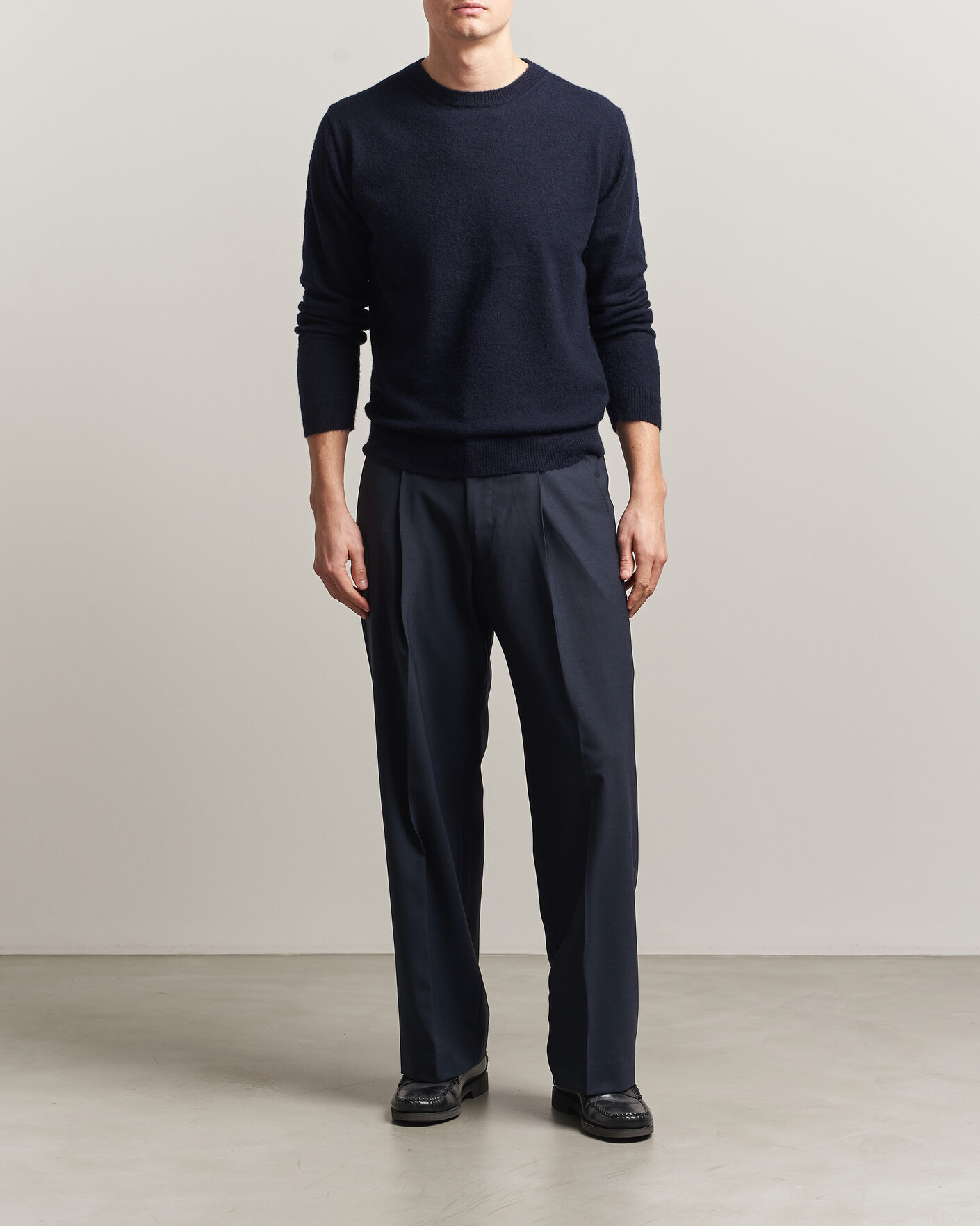 Homme | Pulls Et Tricots | Auralee | Brushed Cashmere/Cotton Crew Neck Navy