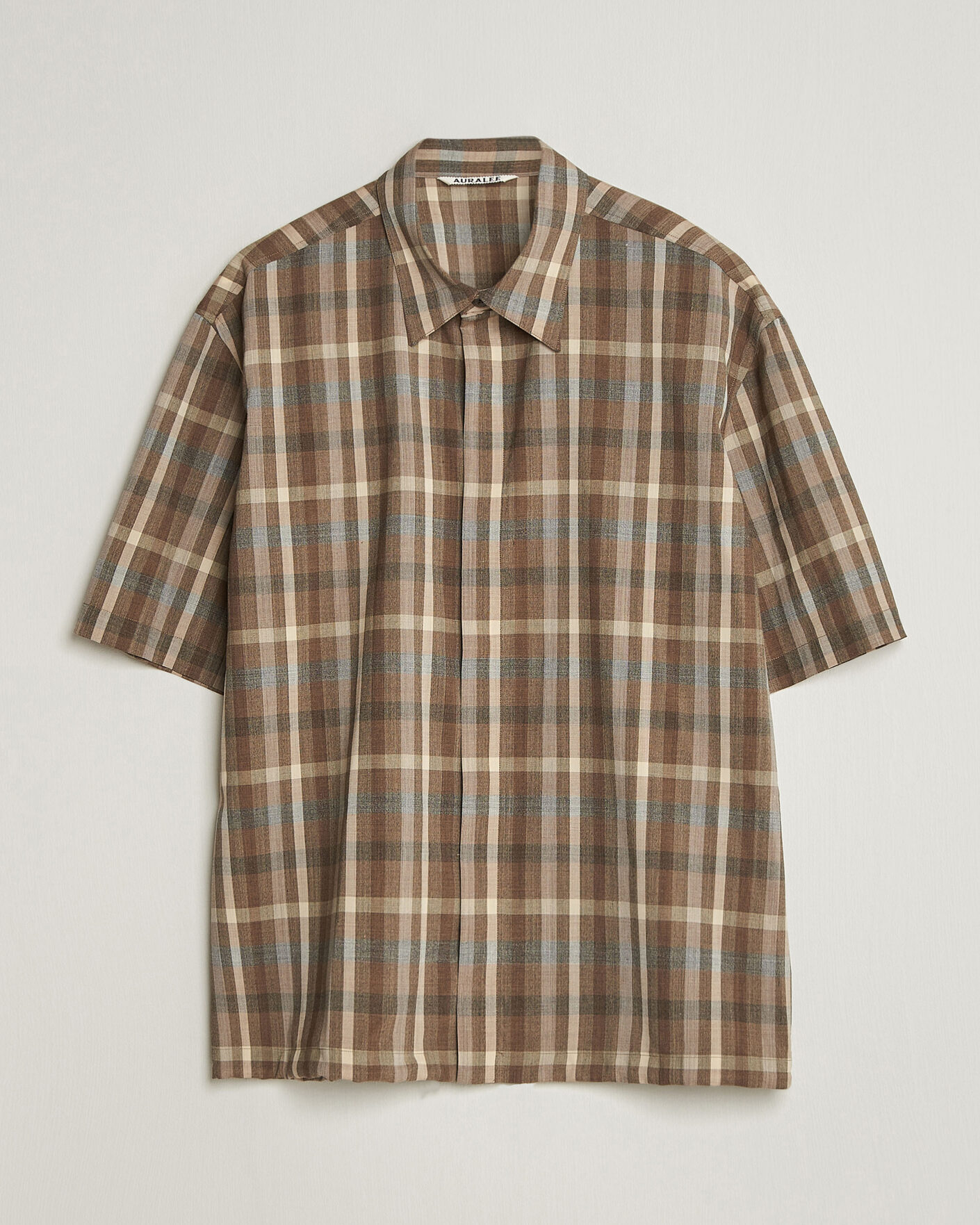 Homme | Chemises | Auralee | Tropical Wool Half Sleeve Shirt Brown Check