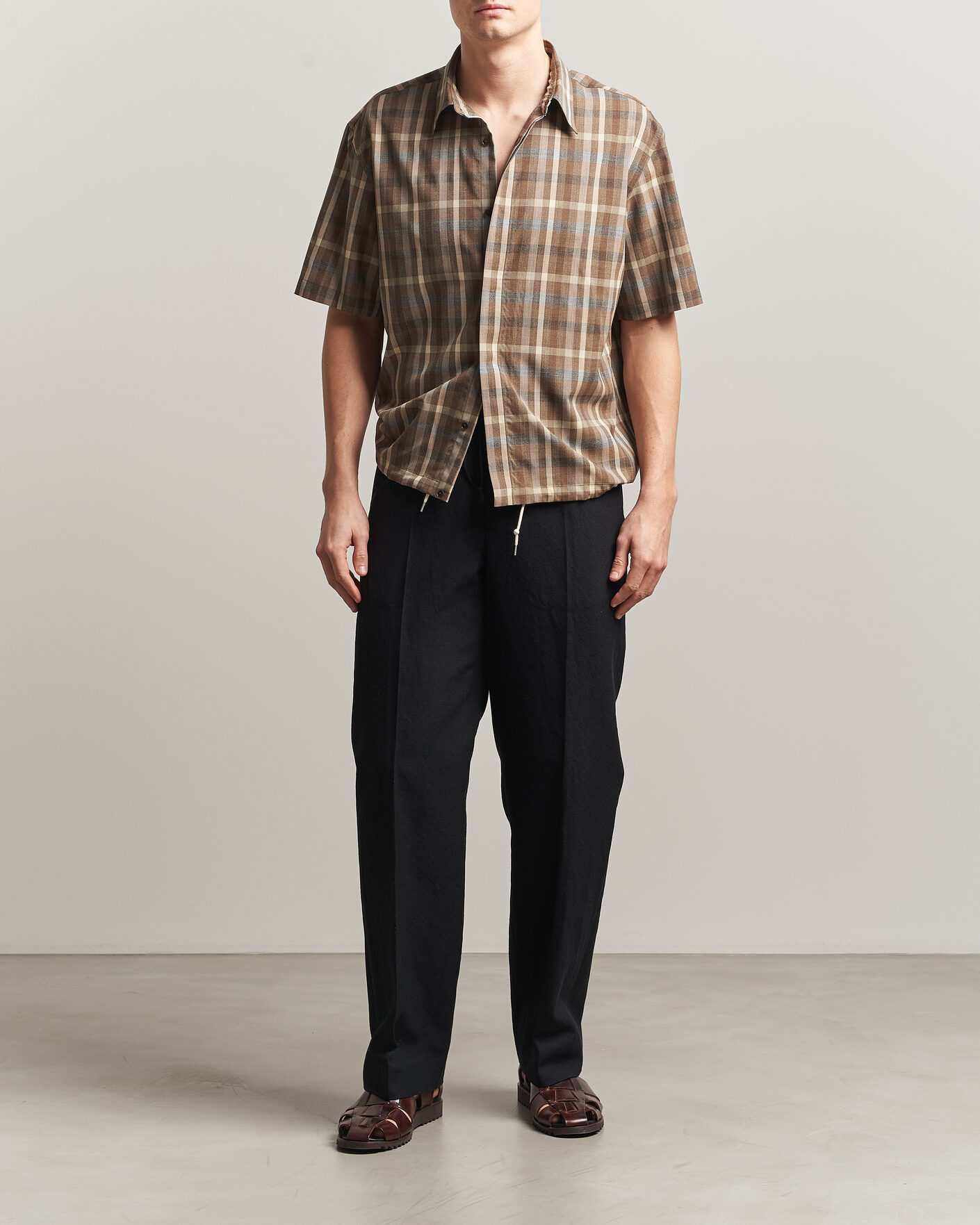 Homme | Chemises | Auralee | Tropical Wool Half Sleeve Shirt Brown Check