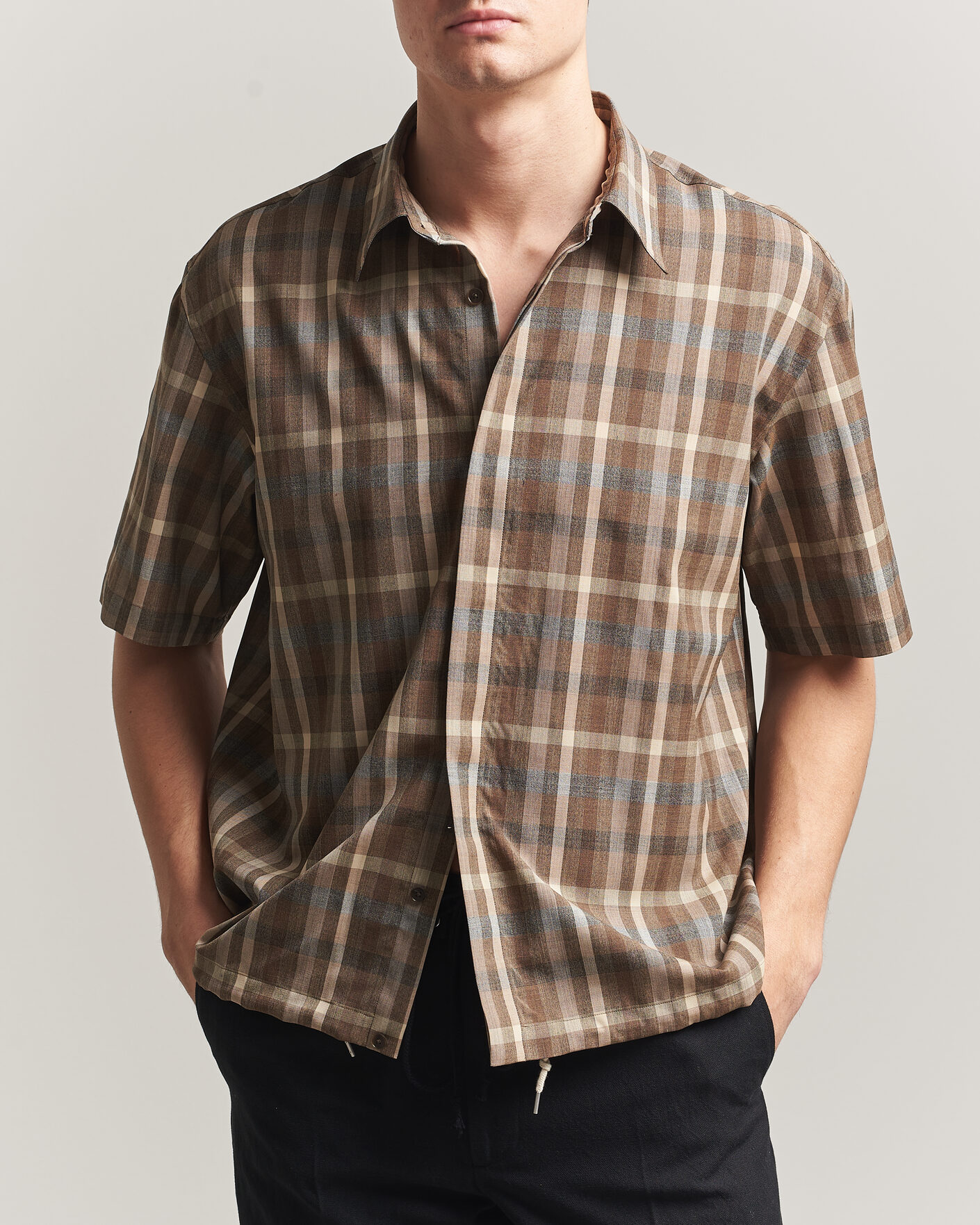 Homme | Chemises | Auralee | Tropical Wool Half Sleeve Shirt Brown Check