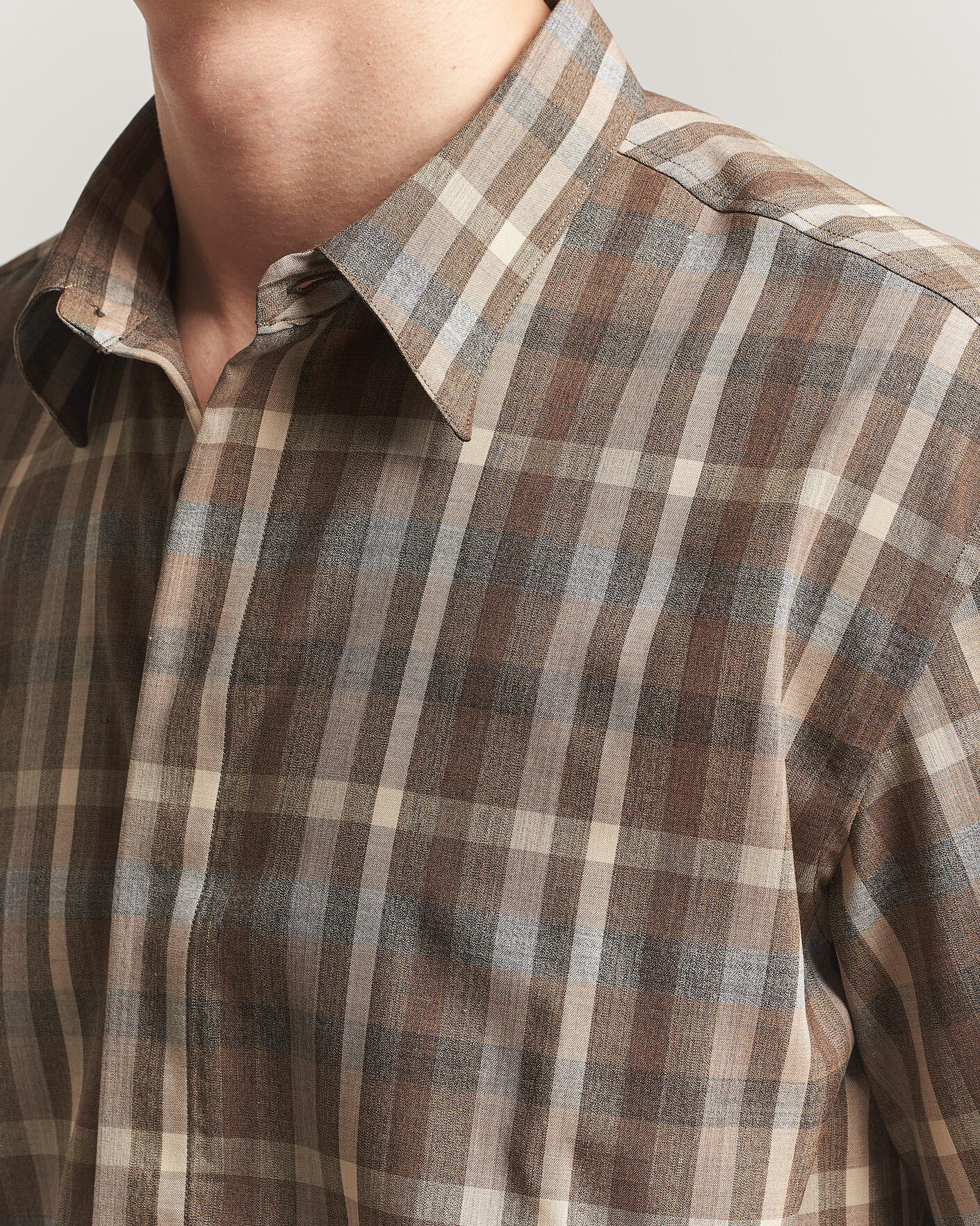 Homme | Chemises | Auralee | Tropical Wool Half Sleeve Shirt Brown Check