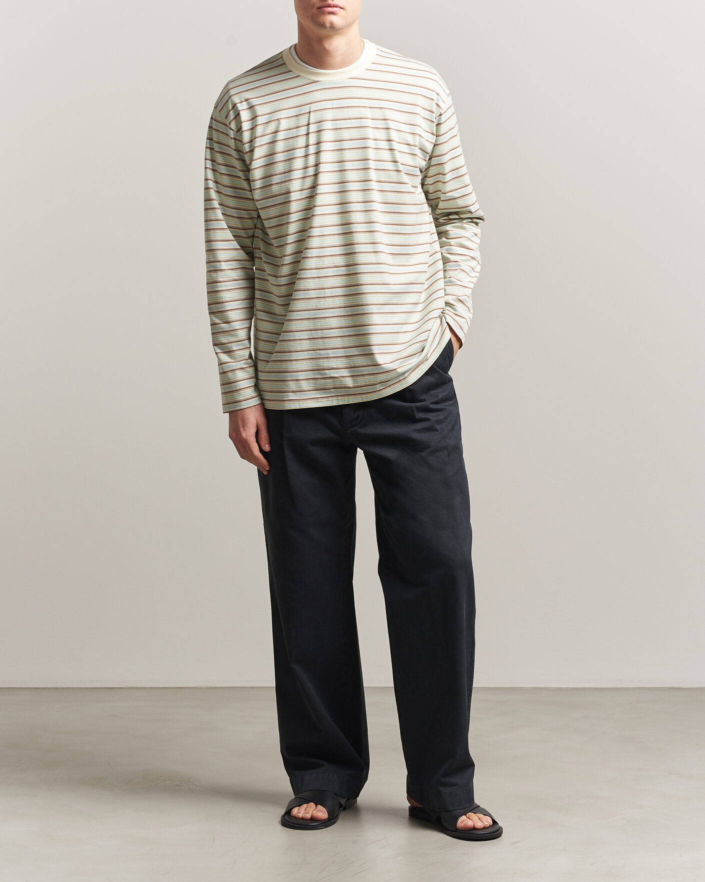 Homme | T-shirts | Auralee | Long Sleeve Cotton T-Shirt Mint Stripe