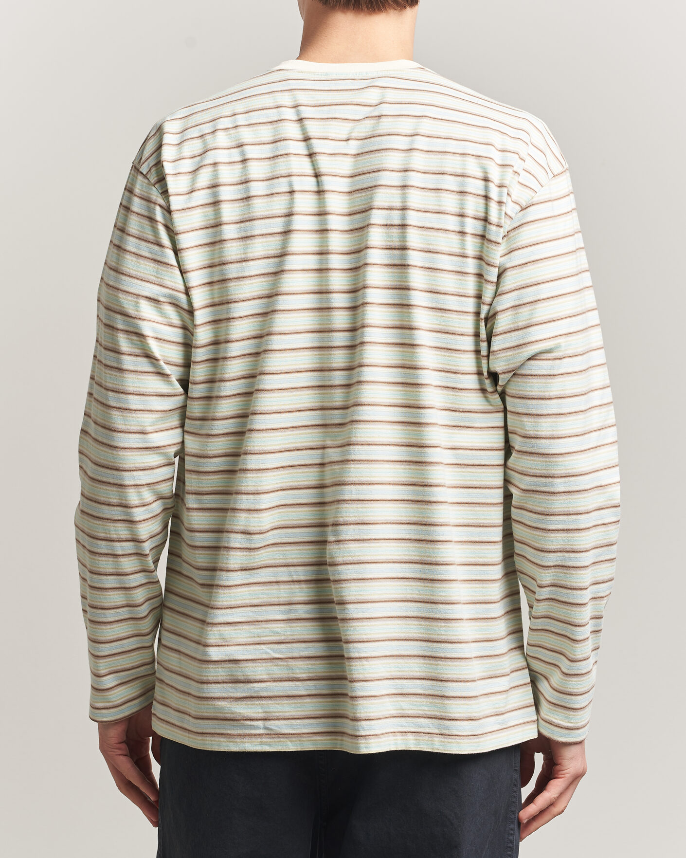 Homme | T-shirts | Auralee | Long Sleeve Cotton T-Shirt Mint Stripe
