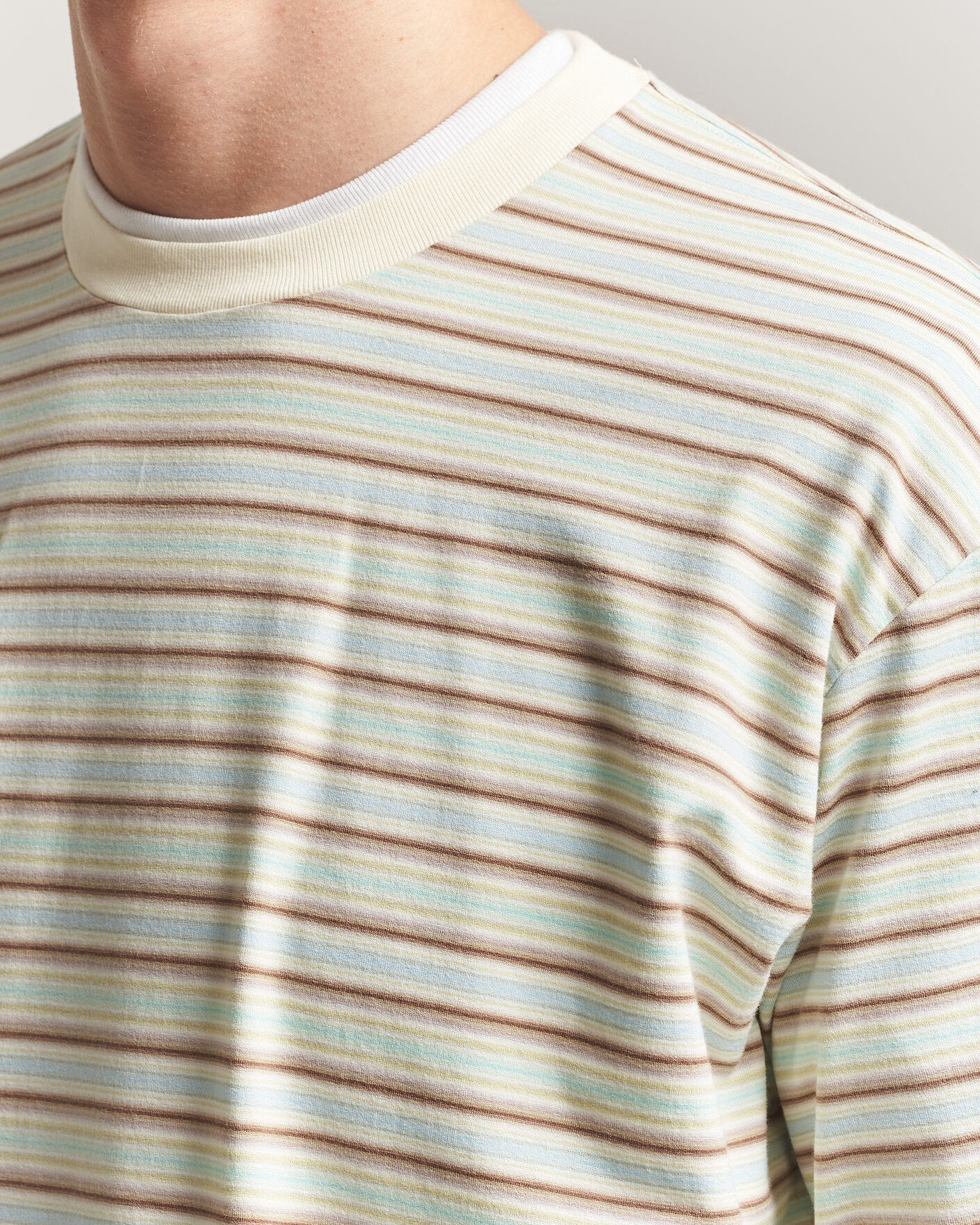 Homme | T-shirts | Auralee | Long Sleeve Cotton T-Shirt Mint Stripe