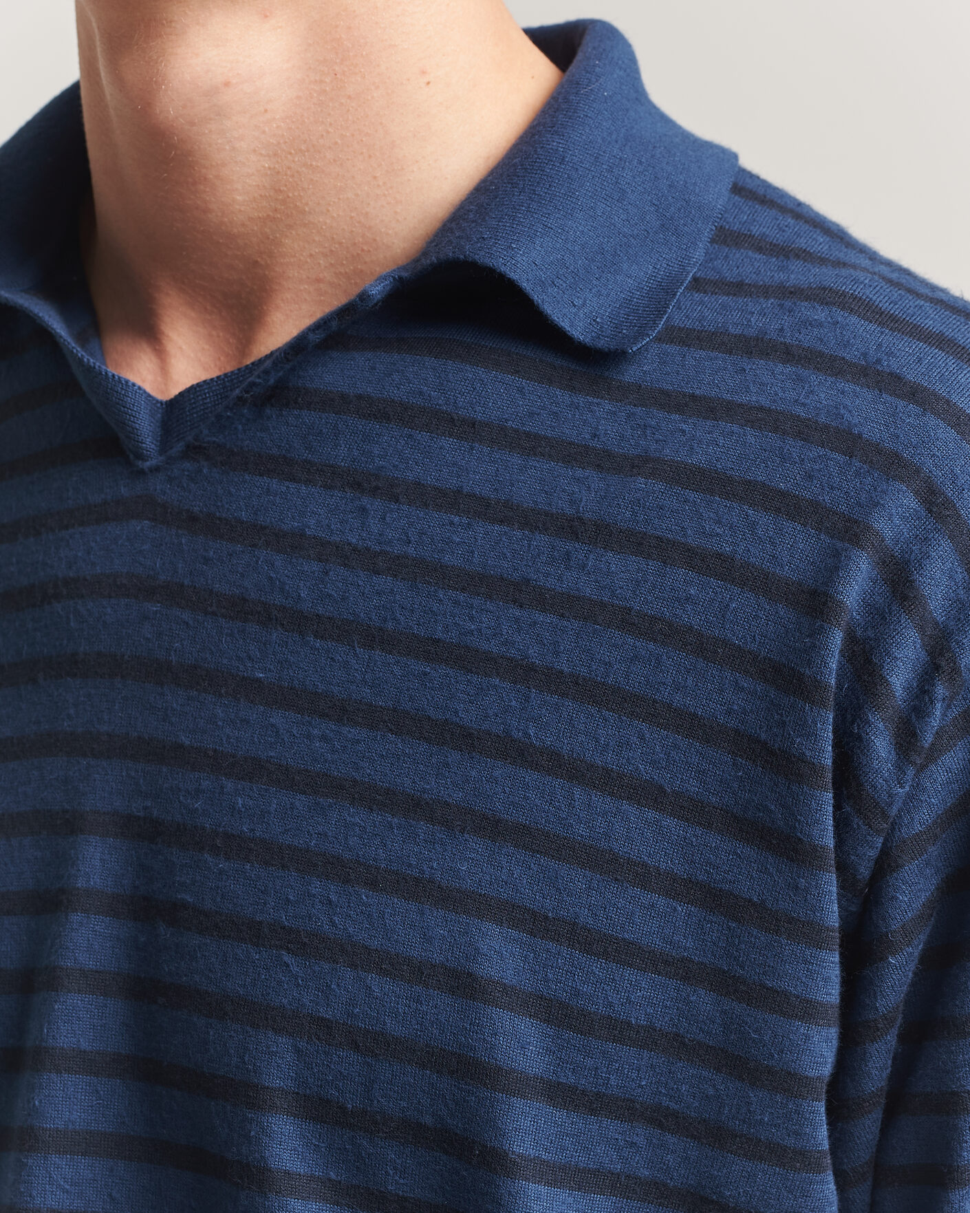 Homme | Polos | Auralee | Cotton Knit Skipper Polo Navy Stripe