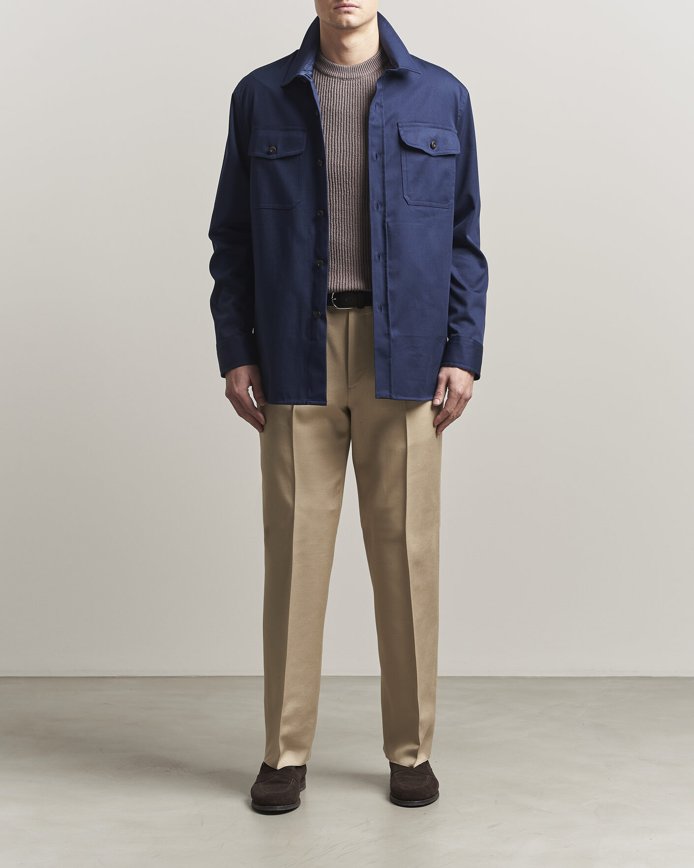 Homme | Chemises | Caruso | Twill Cotton Overshirt Navy