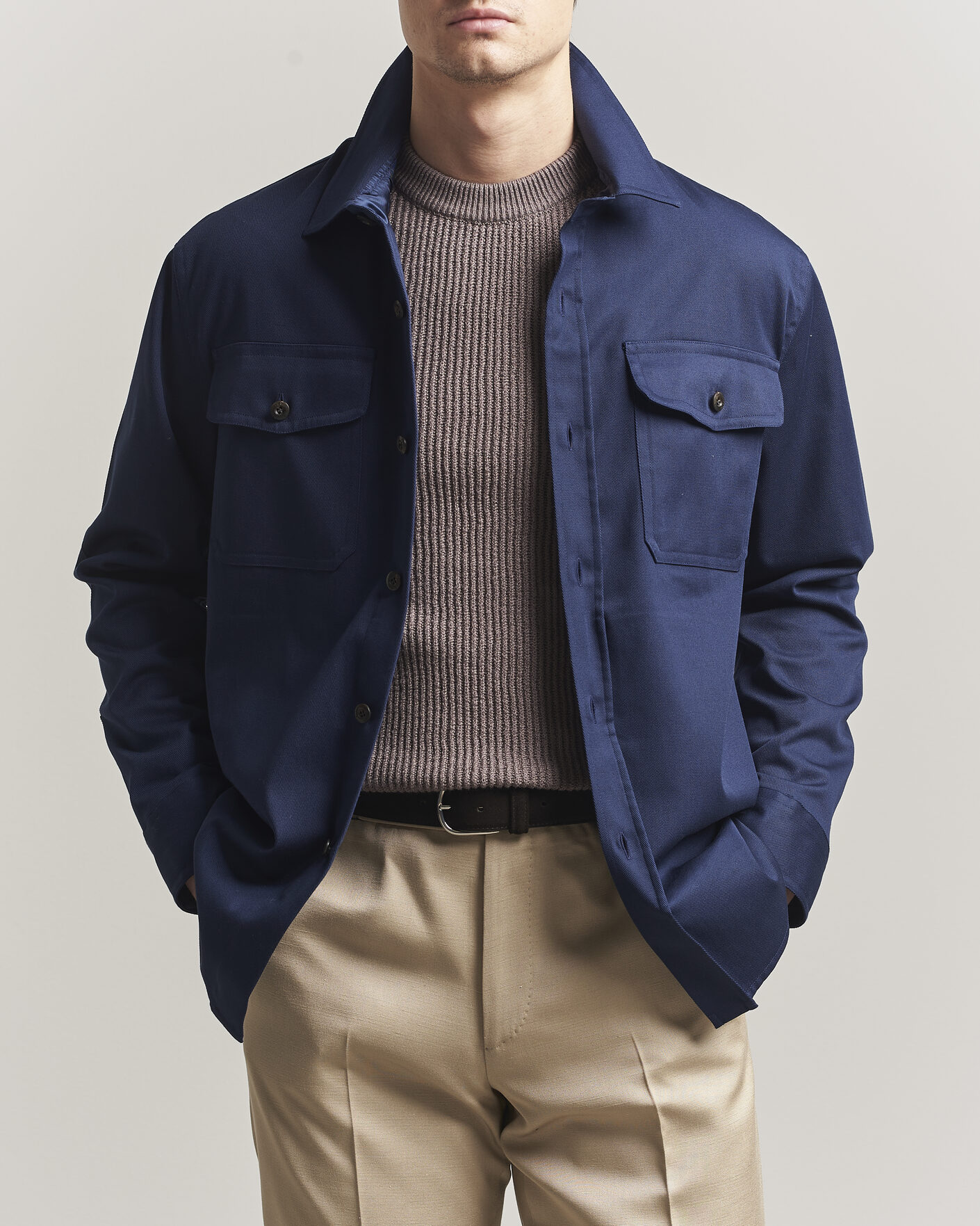 Homme | Chemises | Caruso | Twill Cotton Overshirt Navy
