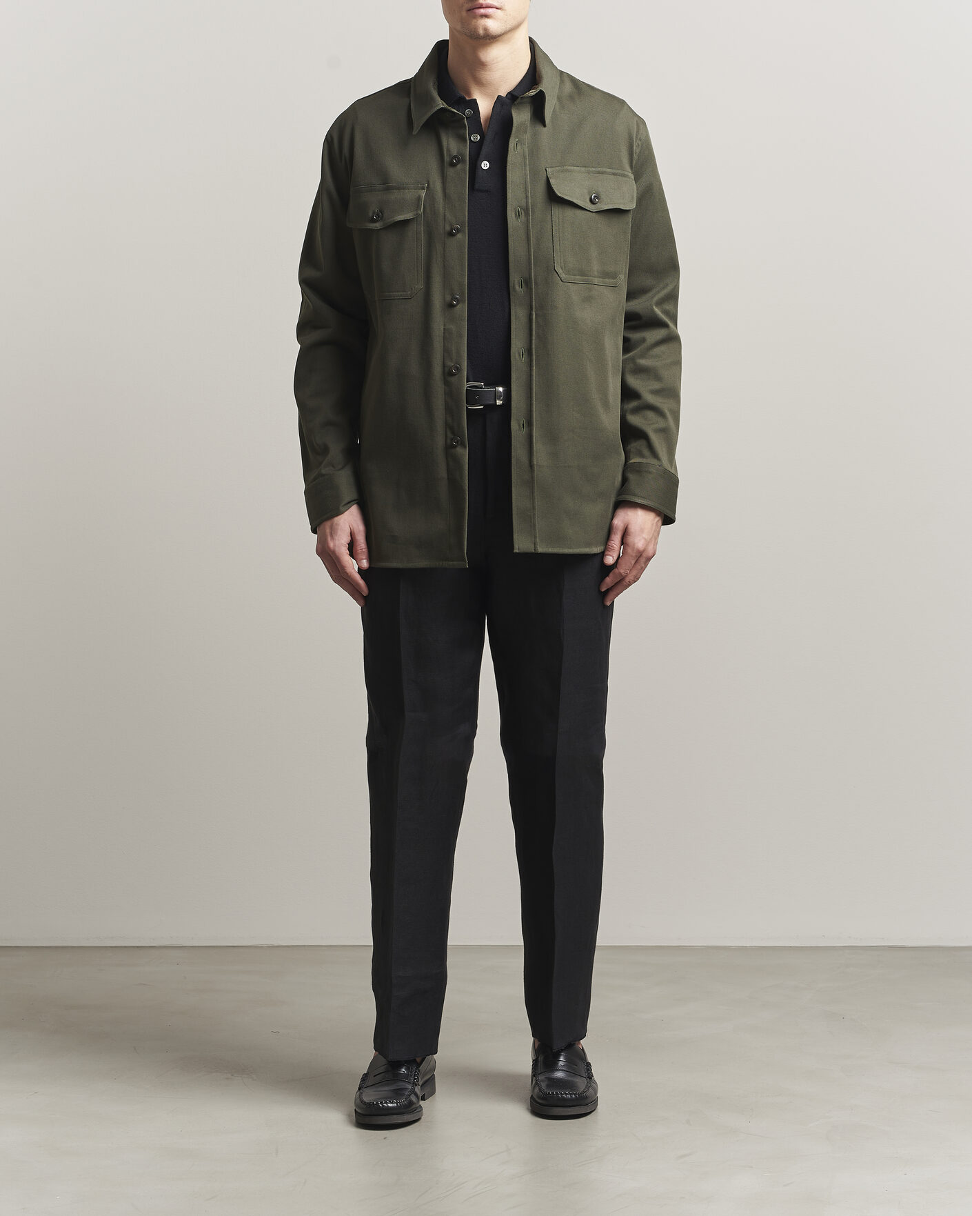Homme | Chemises | Caruso | Twill Cotton Overshirt Dark Green