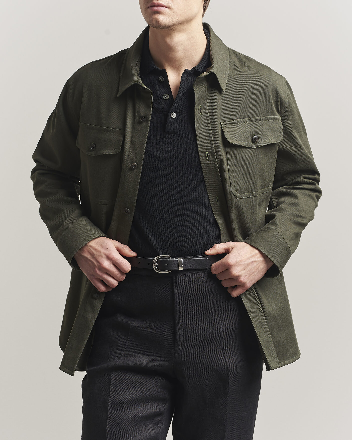 Homme | Chemises | Caruso | Twill Cotton Overshirt Dark Green