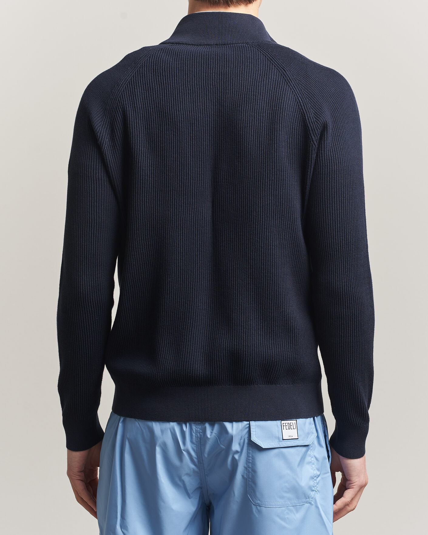 Homme | Pulls Et Tricots | Fedeli | Giza Cotton Full Zip Sweater Navy