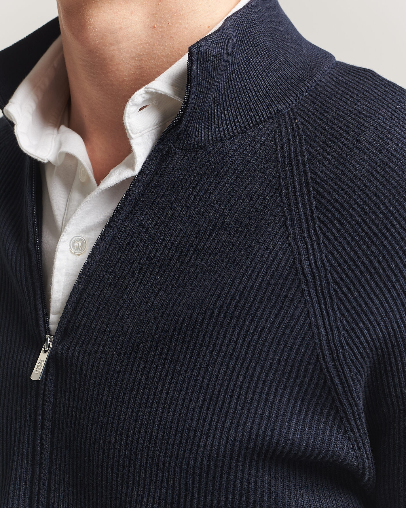 Homme | Pulls Et Tricots | Fedeli | Giza Cotton Full Zip Sweater Navy