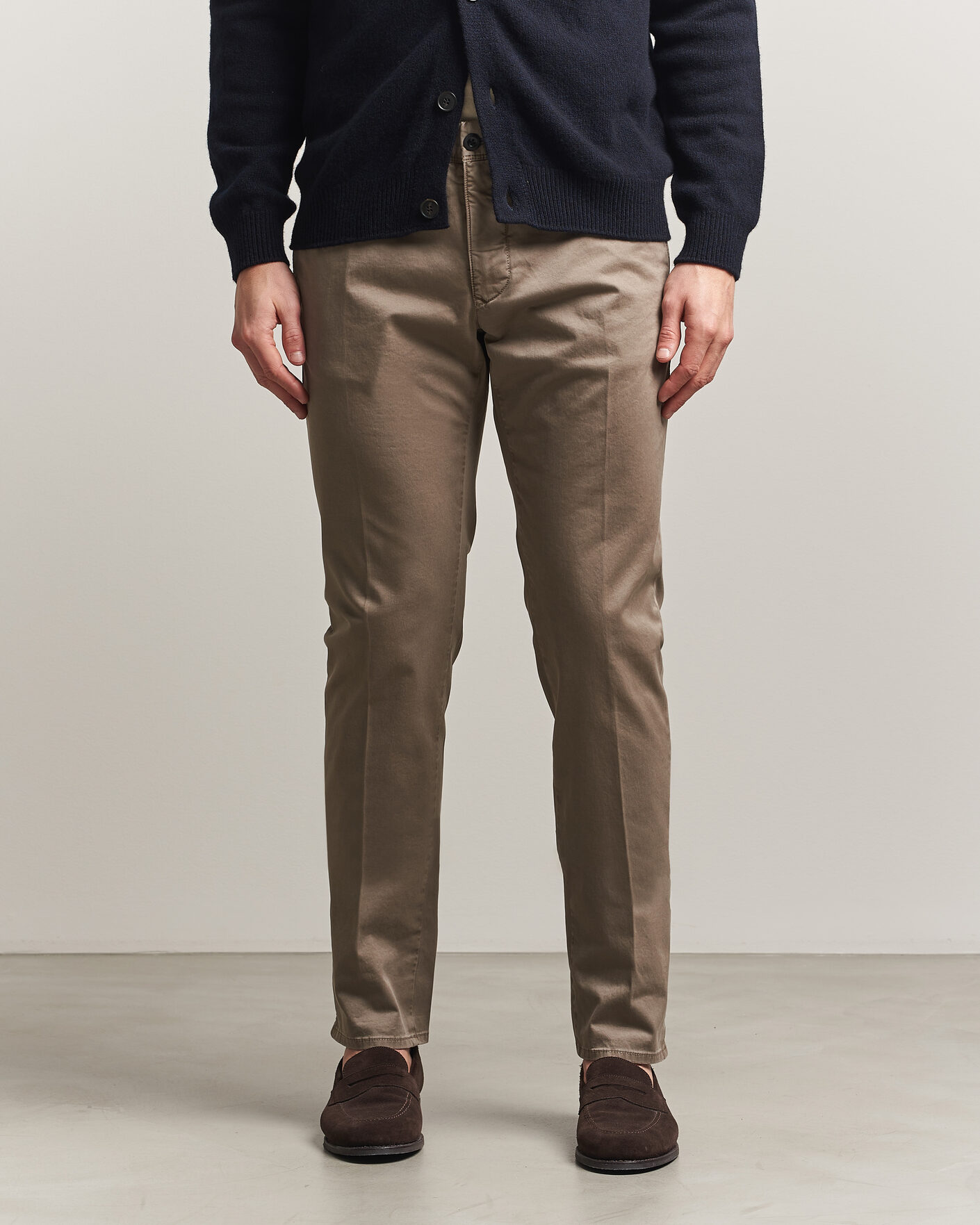 Homme | Pantalons | Incotex | Slim Fit Garment Dyed Slacks Taupe