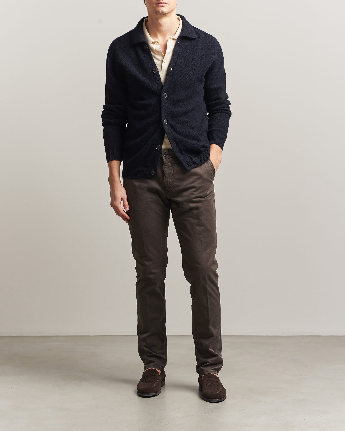 Homme | Pantalons | Incotex | Slim Fit Garment Dyed Slacks Dark Brown