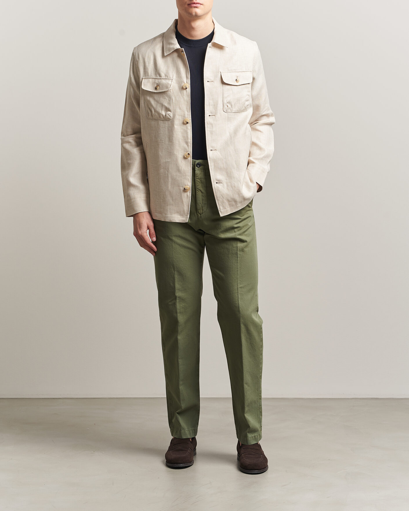 Homme | Pantalons | Incotex | Regular Fit Cotton/Linen Slacks Military