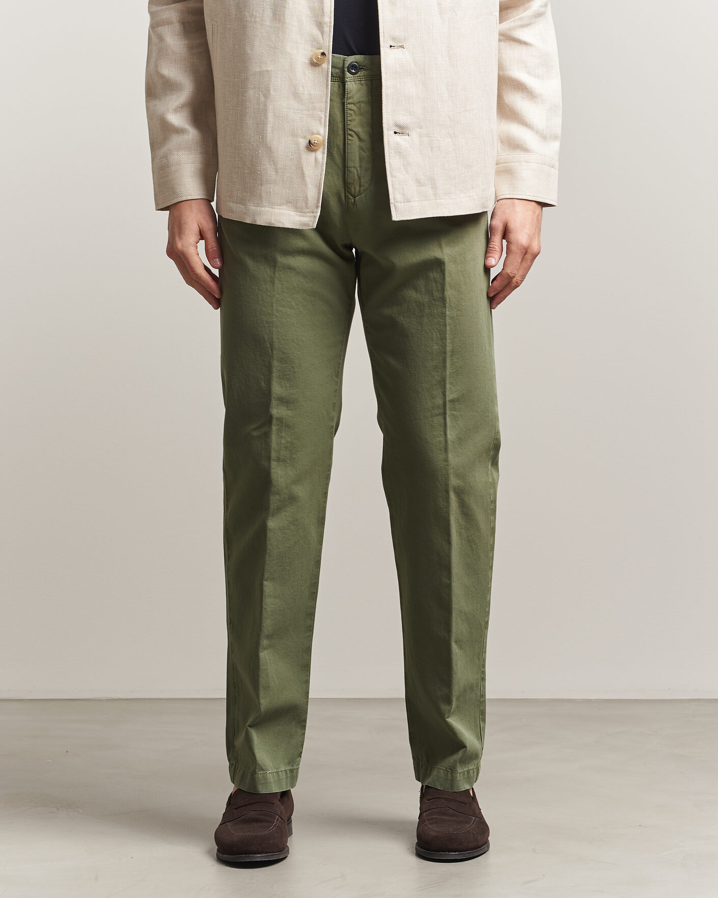 Homme | Pantalons | Incotex | Regular Fit Cotton/Linen Slacks Military