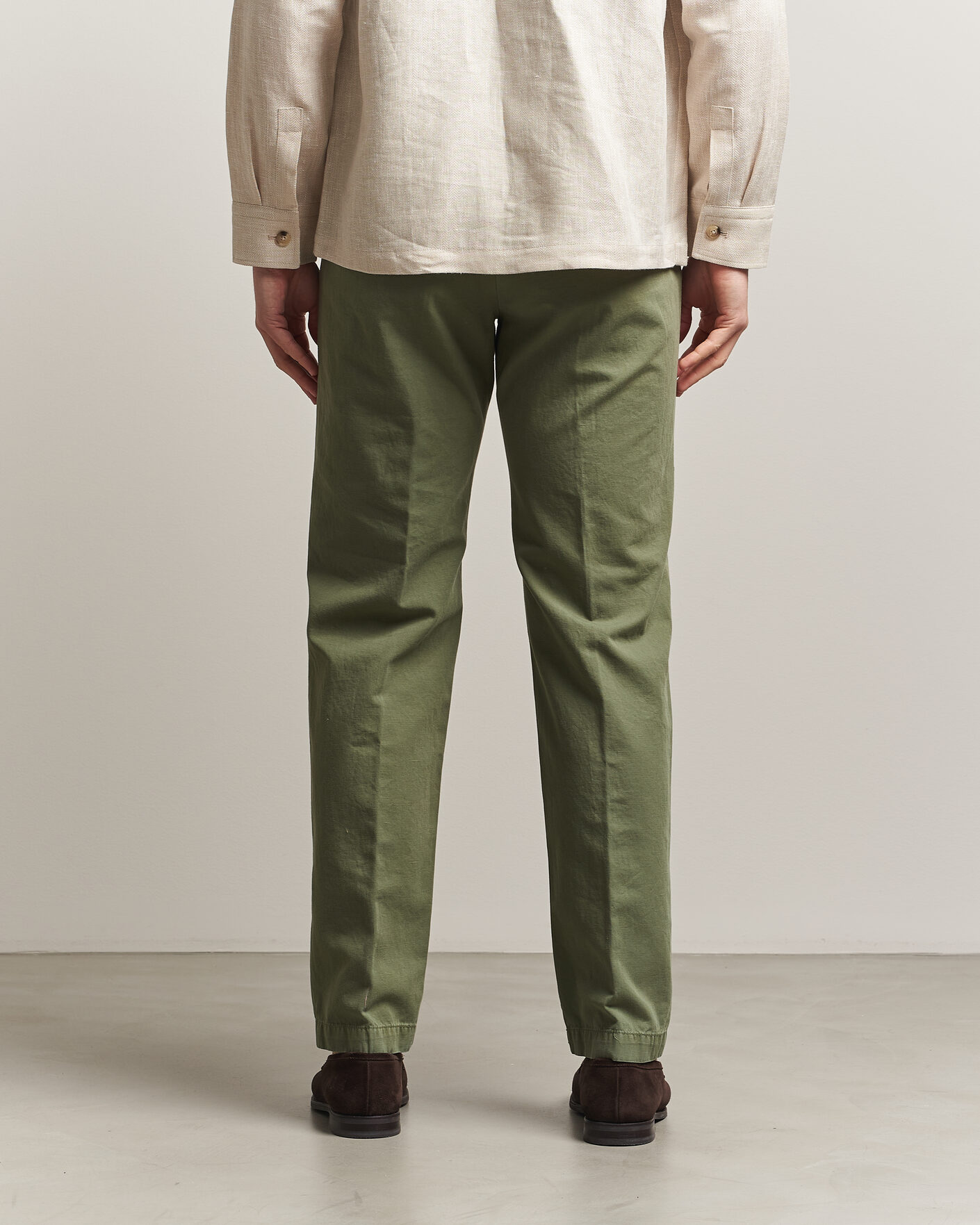 Homme | Pantalons | Incotex | Regular Fit Cotton/Linen Slacks Military