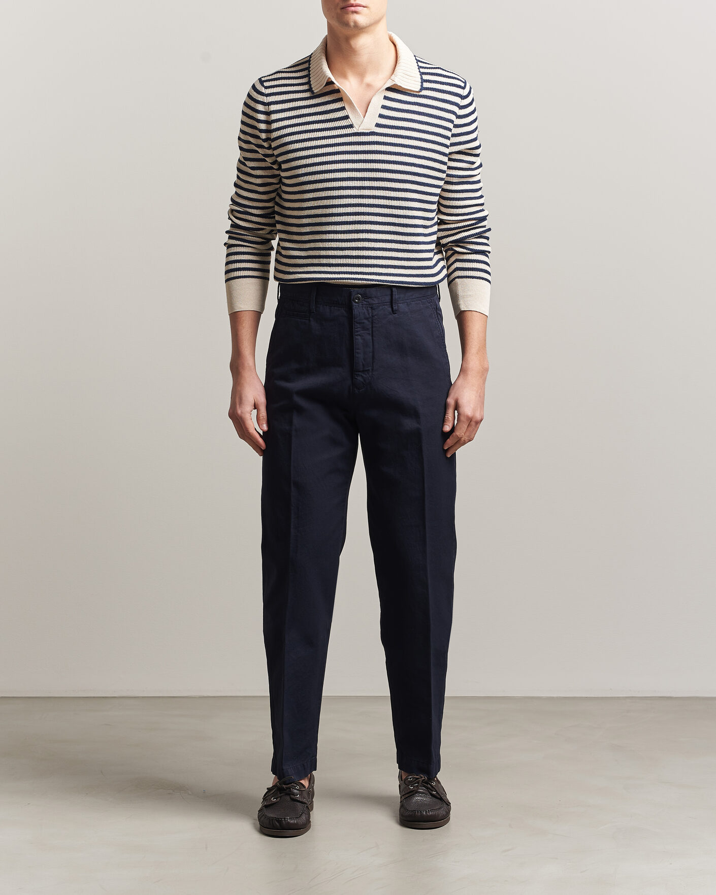 Homme | Pantalons | Incotex | Regular Fit Cotton/Linen Slacks Navy