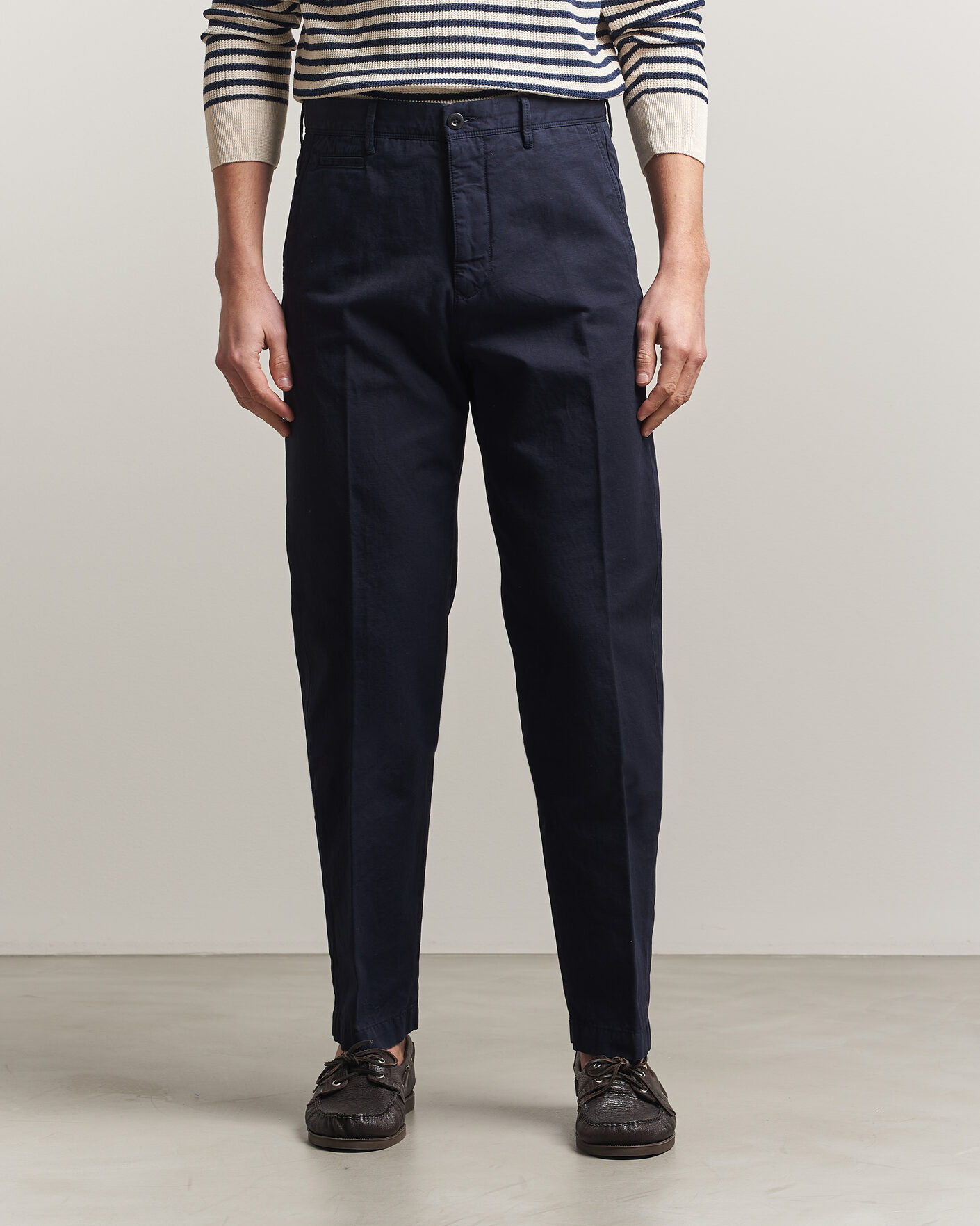 Homme | Pantalons | Incotex | Regular Fit Cotton/Linen Slacks Navy