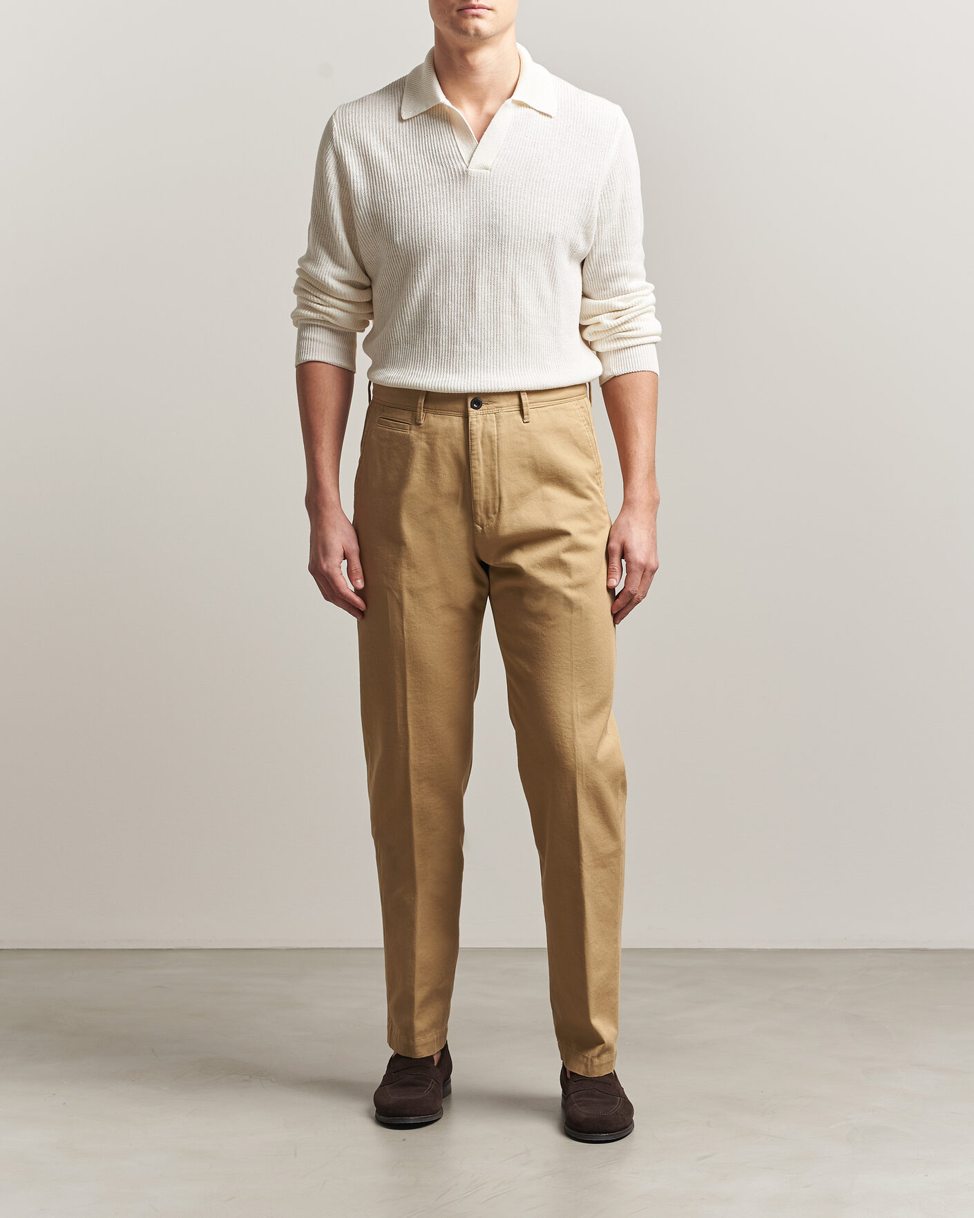 Homme | Pantalons | Incotex | Regular Fit Uniform Cotton Slacks Khaki