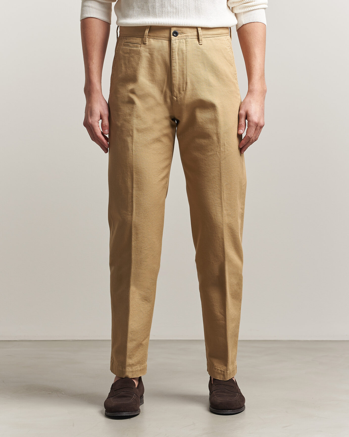 Homme | Pantalons | Incotex | Regular Fit Uniform Cotton Slacks Khaki