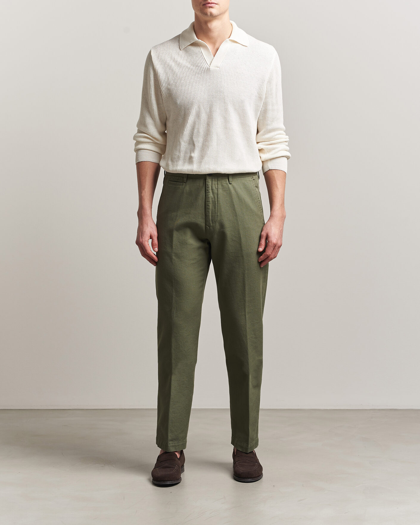 Homme | Pantalons | Incotex | Regular Fit Uniform Cotton Slacks Military