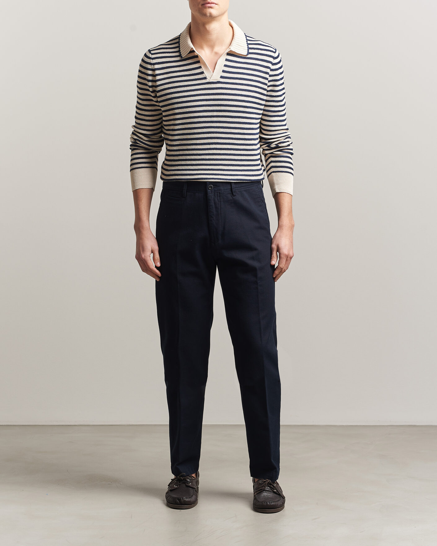 Homme | Pantalons | Incotex | Regular Fit Uniform Cotton Slacks Navy
