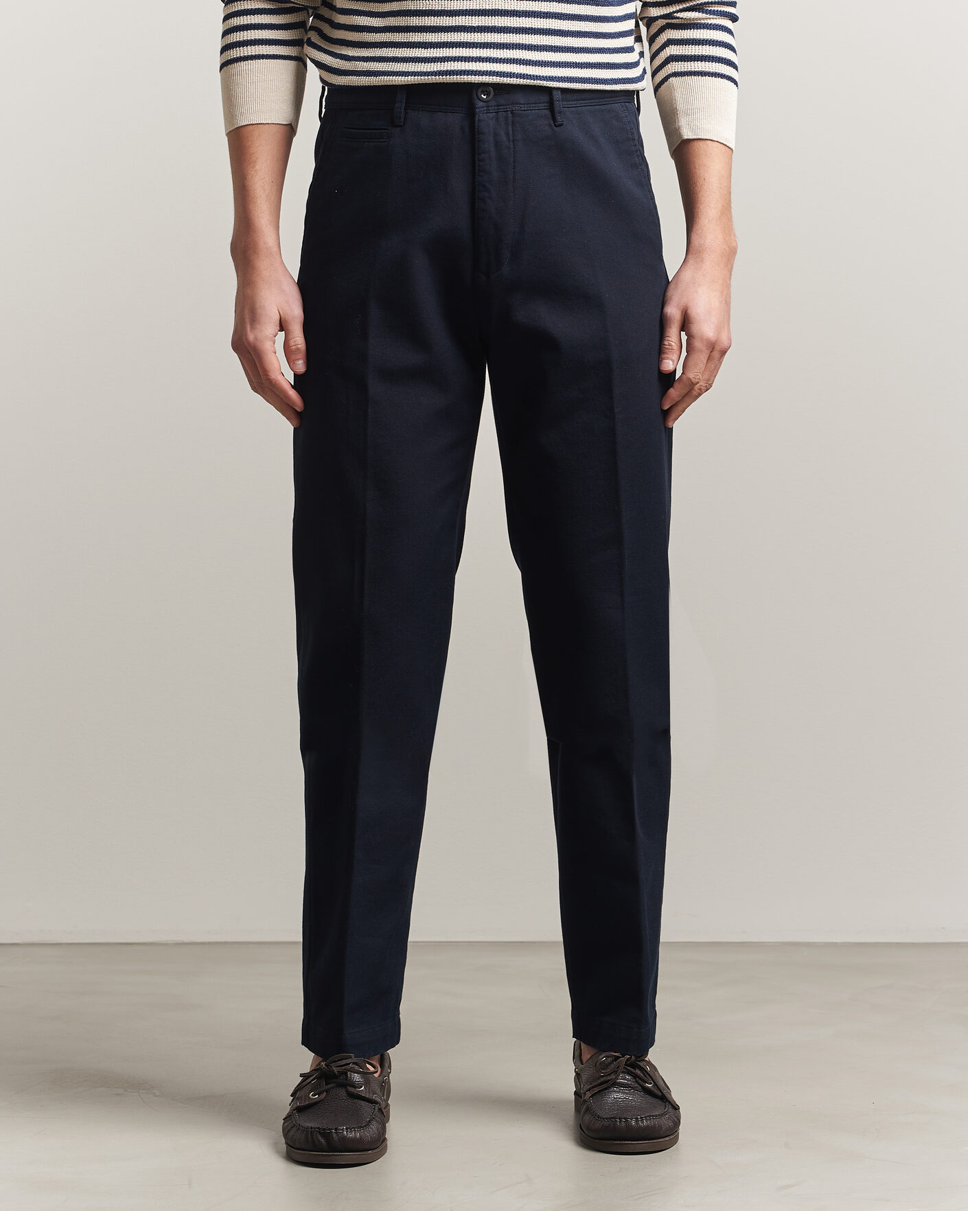 Homme | Pantalons | Incotex | Regular Fit Uniform Cotton Slacks Navy