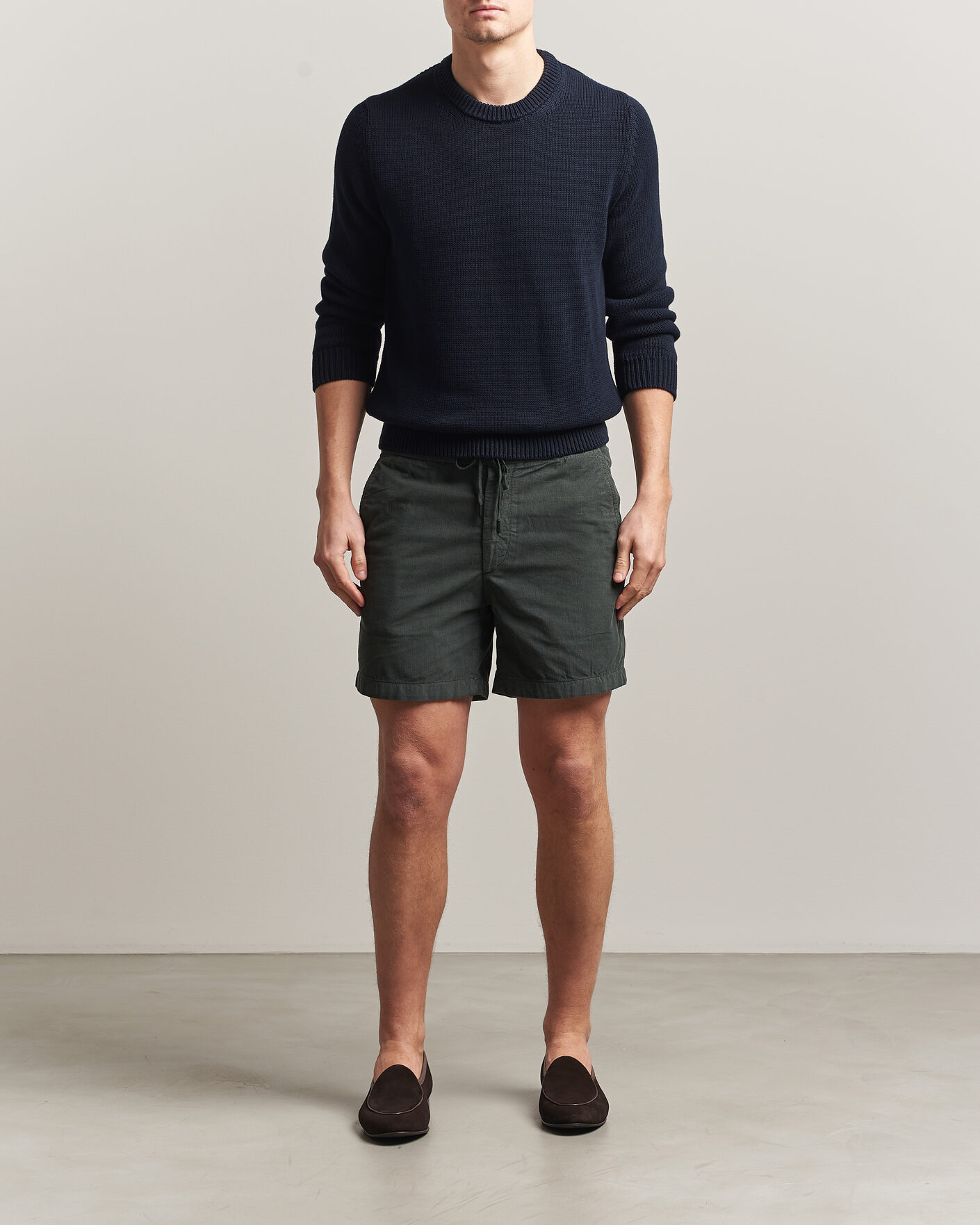 Homme | Shorts | Incotex | Baby Corduroy Drawstring Shorts Dark Green