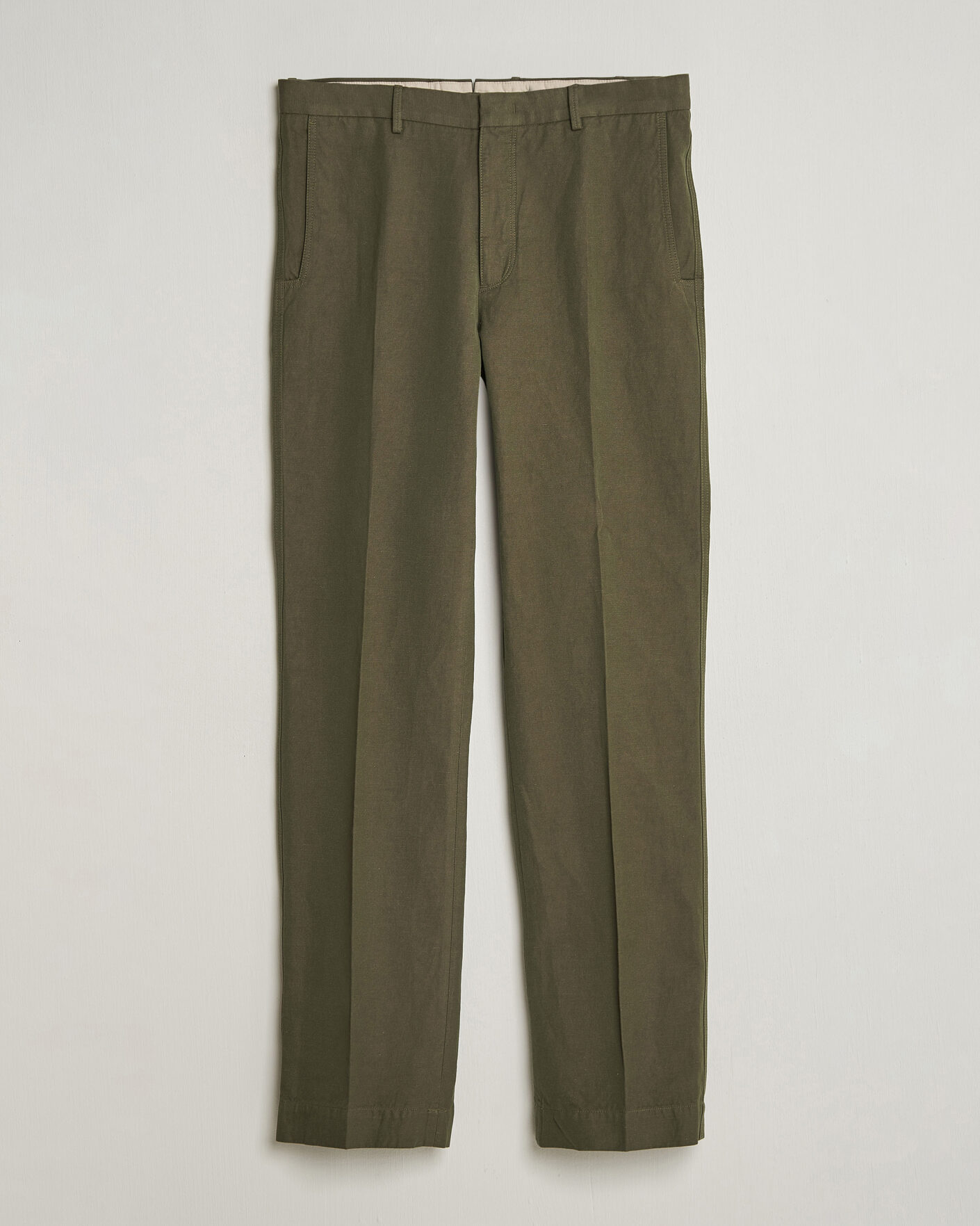 Homme | Pantalons | Incotex | Regular Fit Cotton/Linen Drill Trousers Military