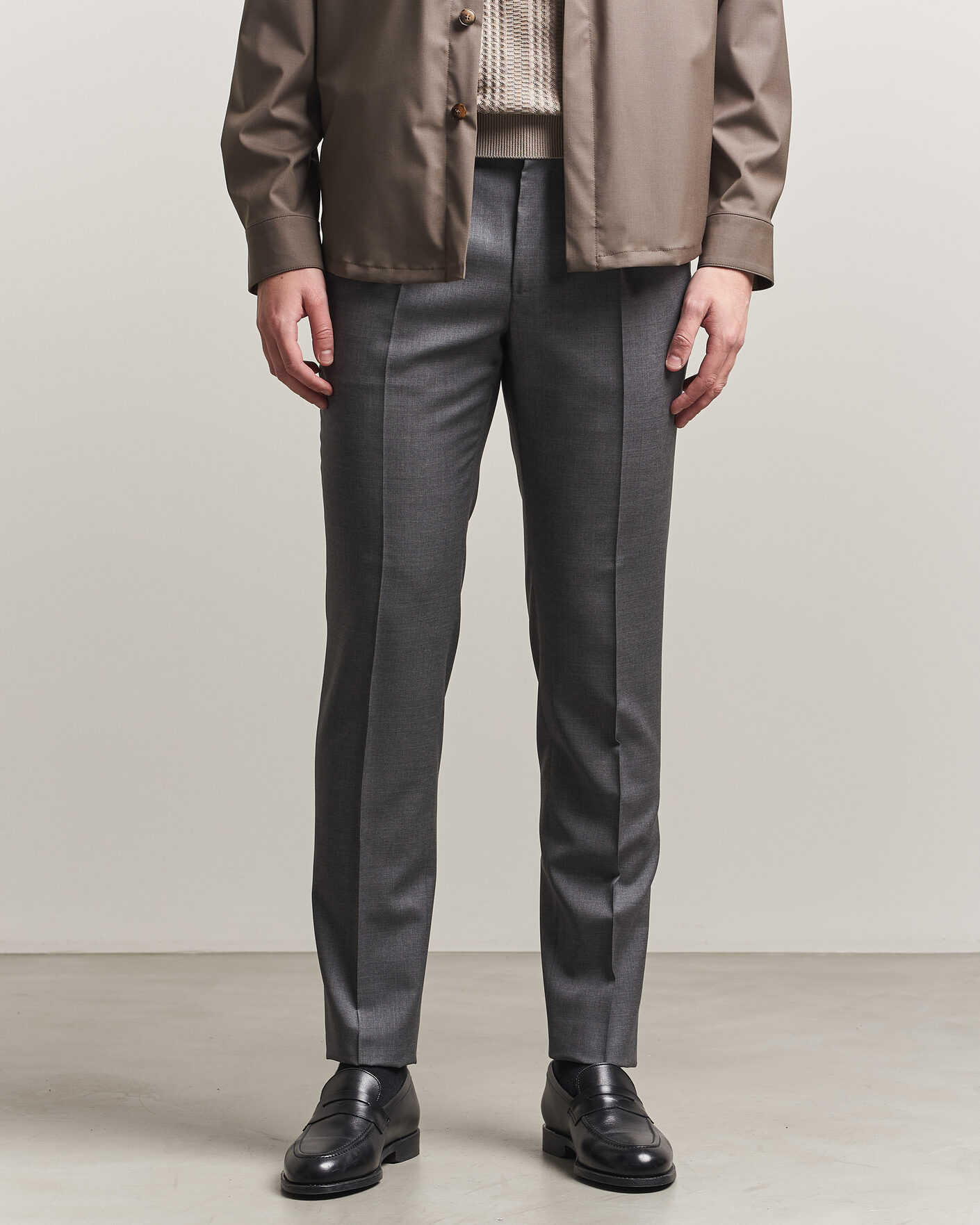 Homme | Pantalons | Incotex | Regular Fit Super 100s Wool Pants Grey Melange