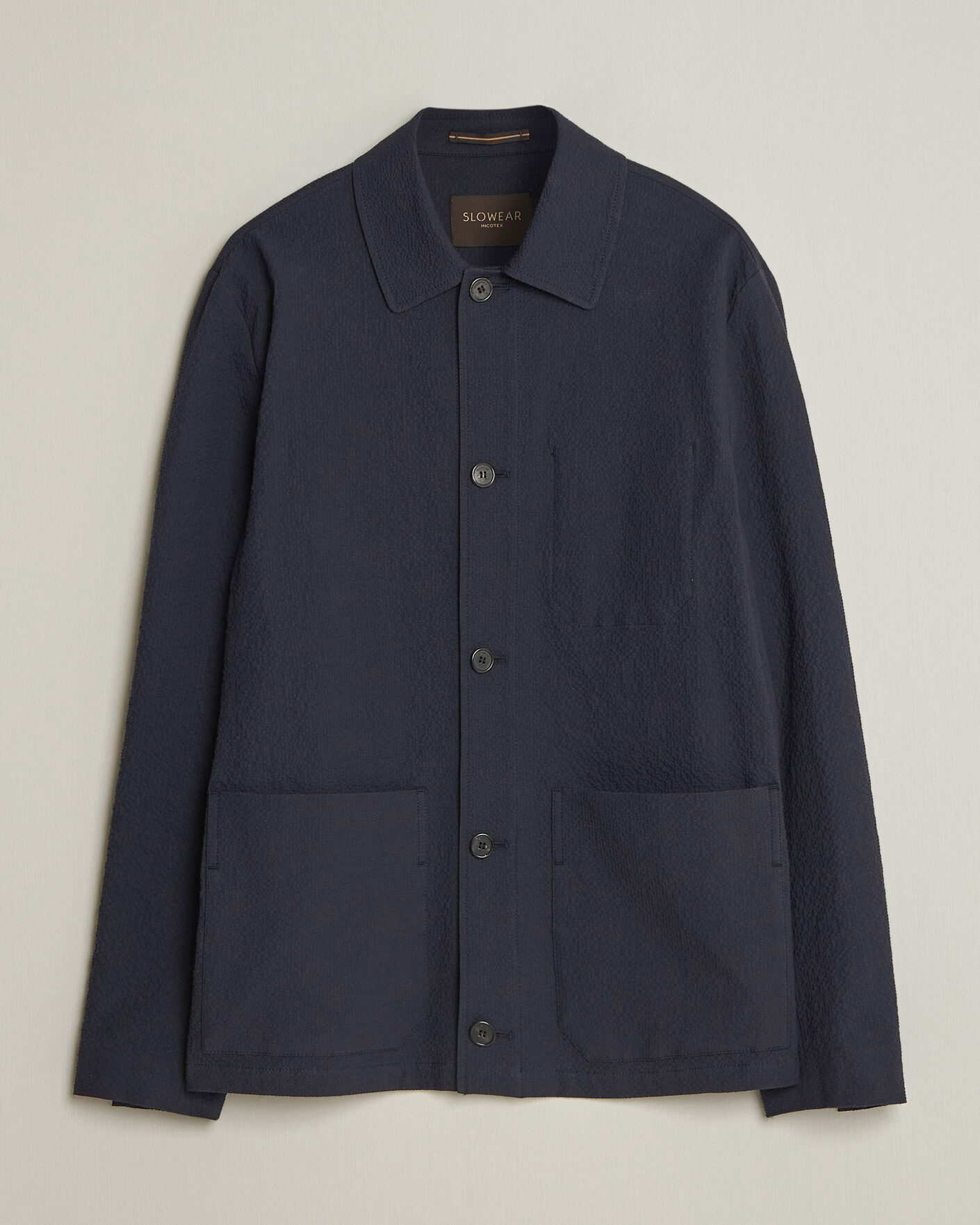 Homme | Manteaux Et Vestes | Incotex | Seersucker Cotton/Silk Chore Jacket Navy