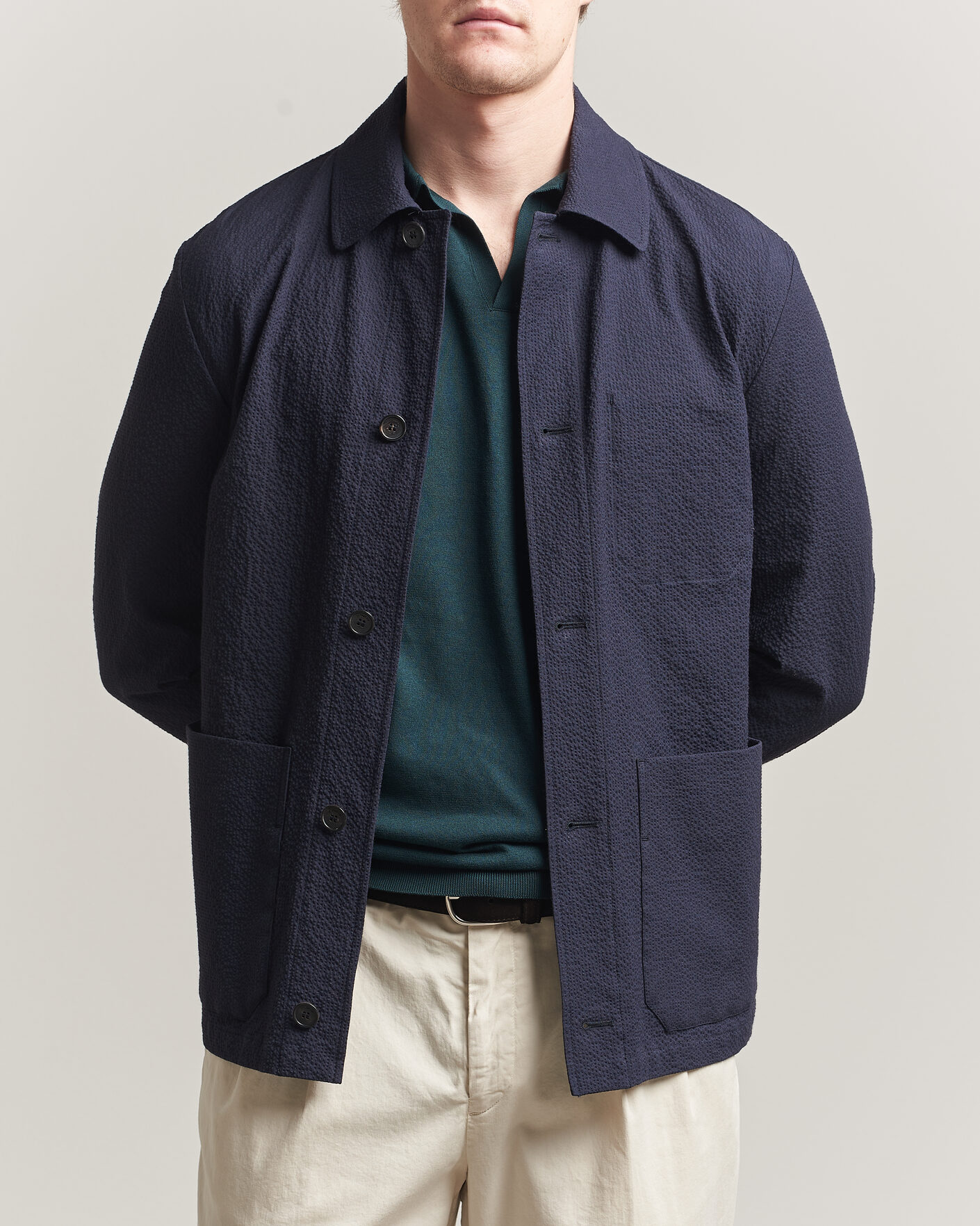 Homme | Manteaux Et Vestes | Incotex | Seersucker Cotton/Silk Chore Jacket Navy