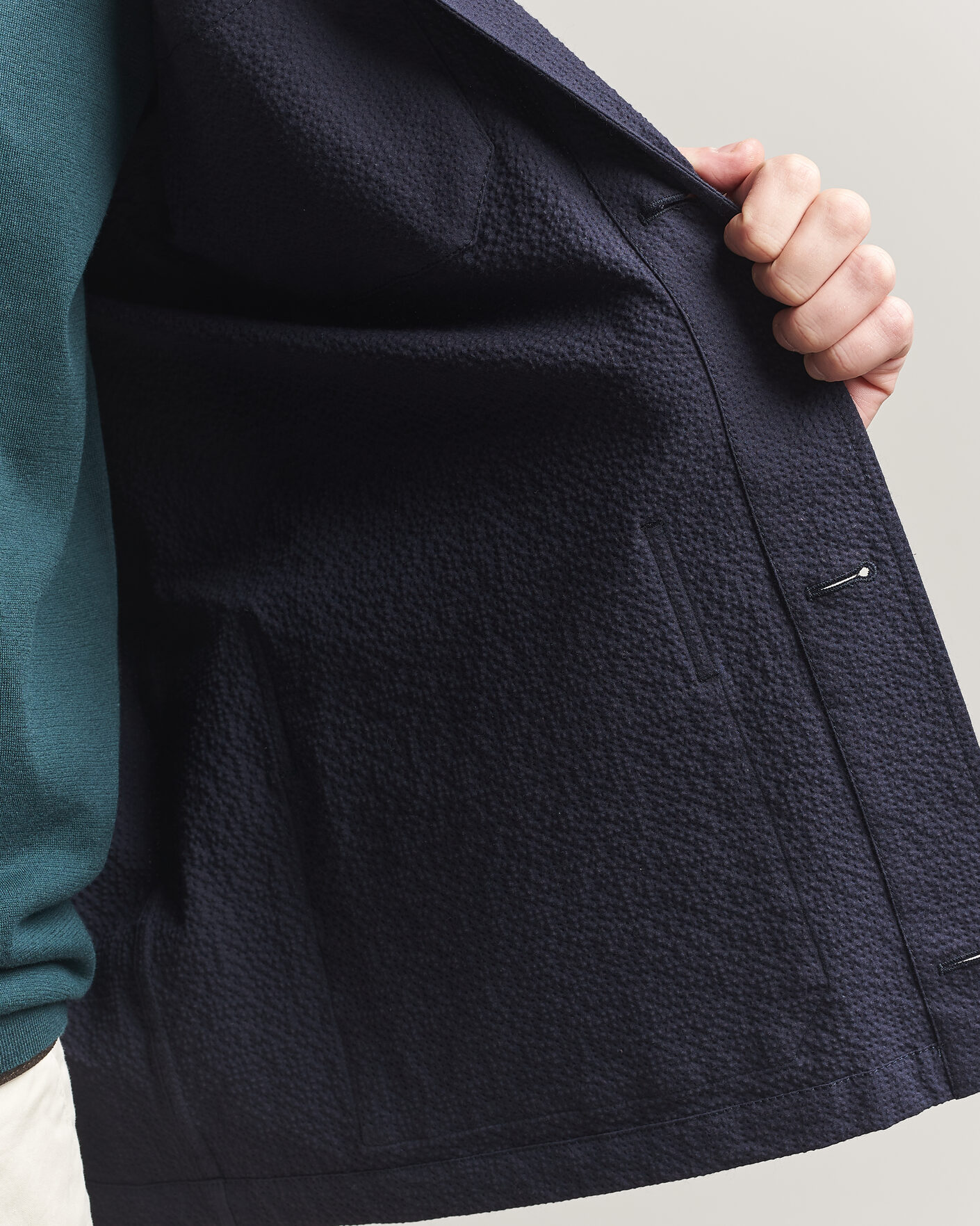 Homme | Manteaux Et Vestes | Incotex | Seersucker Cotton/Silk Chore Jacket Navy