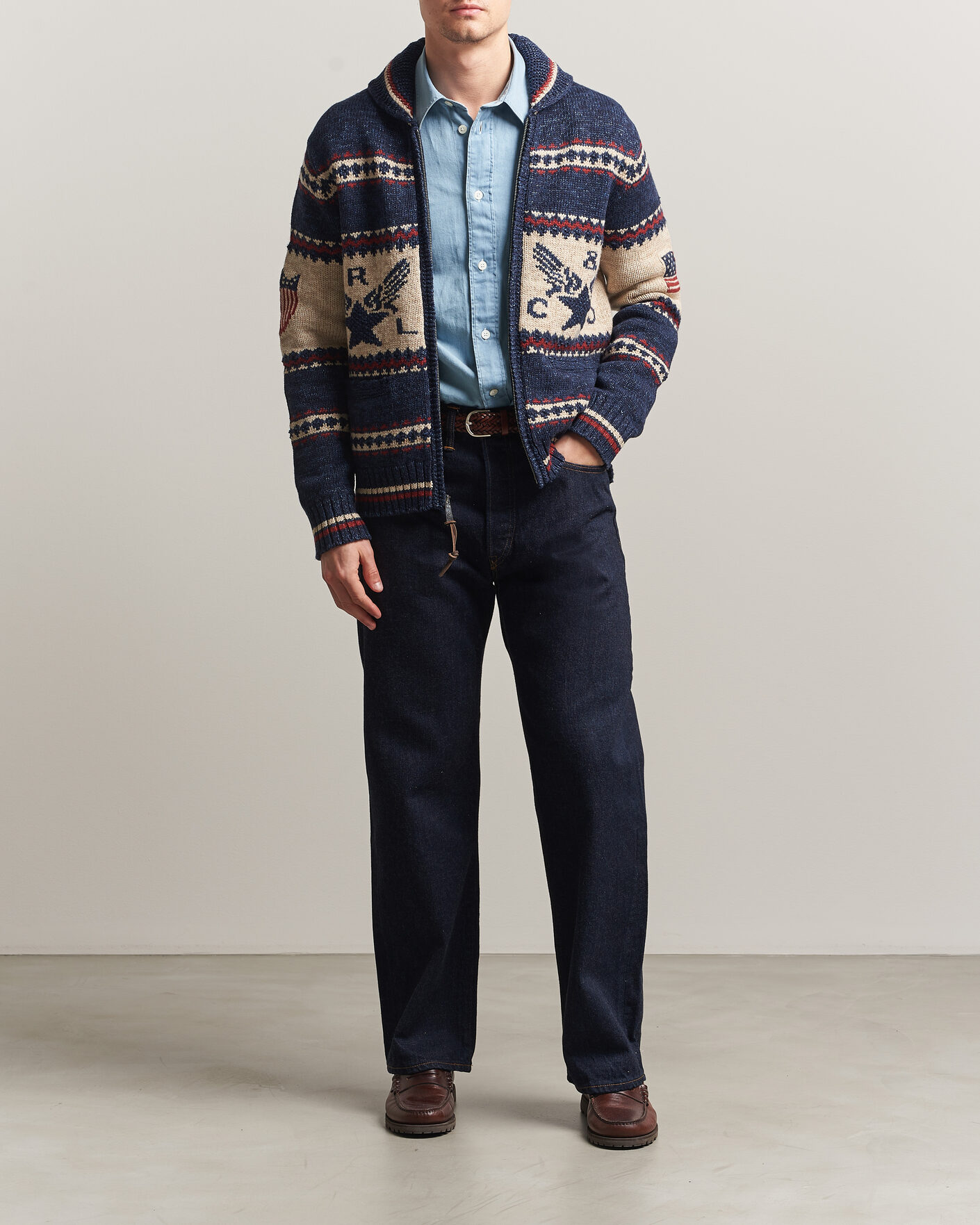 Homme | Pulls Et Tricots | RRL | Jacquard Shawl Cardigan Indigo