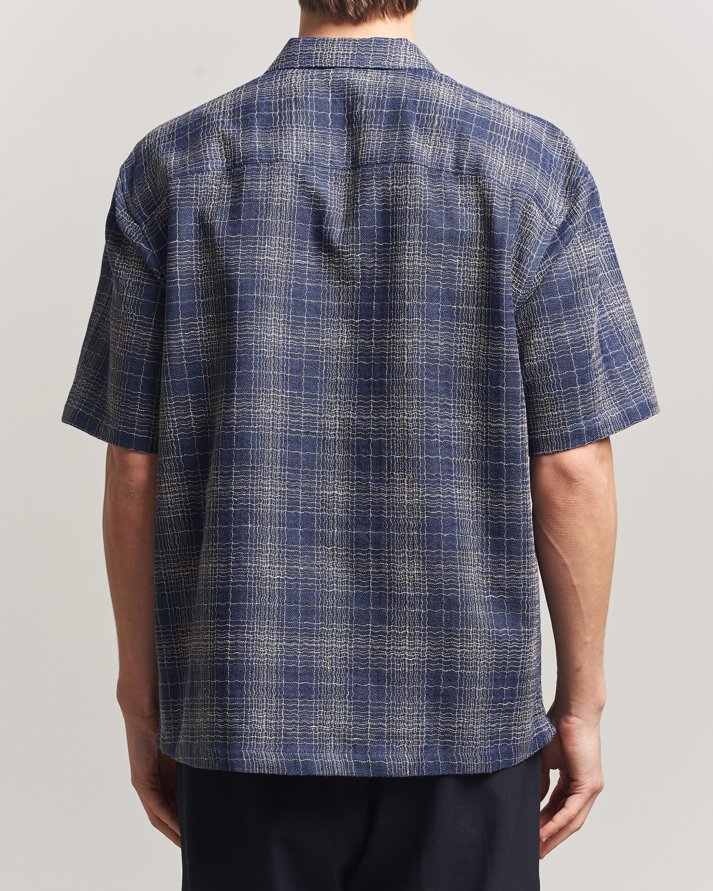 Homme | Chemises | Palmes | Cotton/Linen Short Sleeve Shirt Navy Check