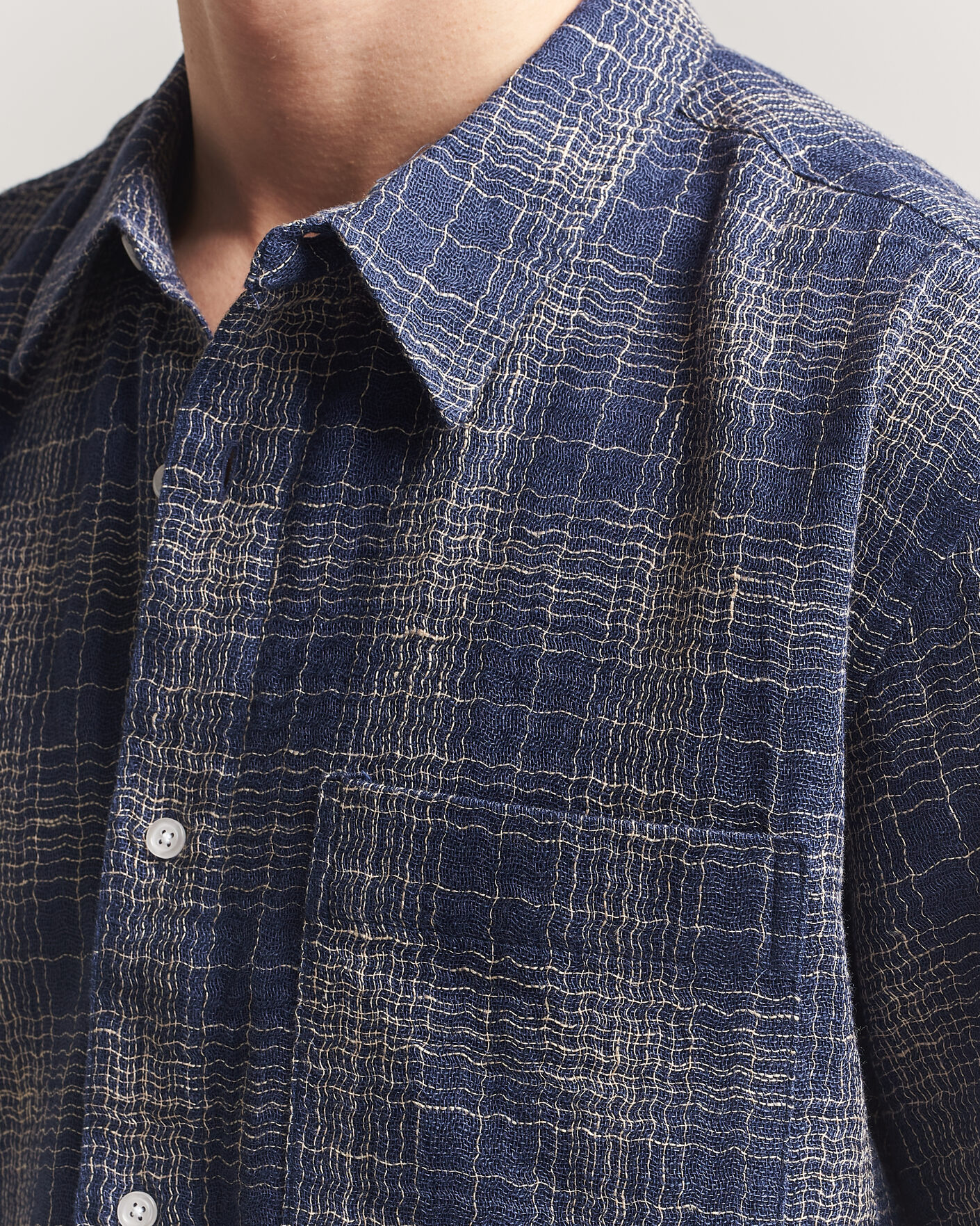 Homme | Chemises | Palmes | Cotton/Linen Short Sleeve Shirt Navy Check