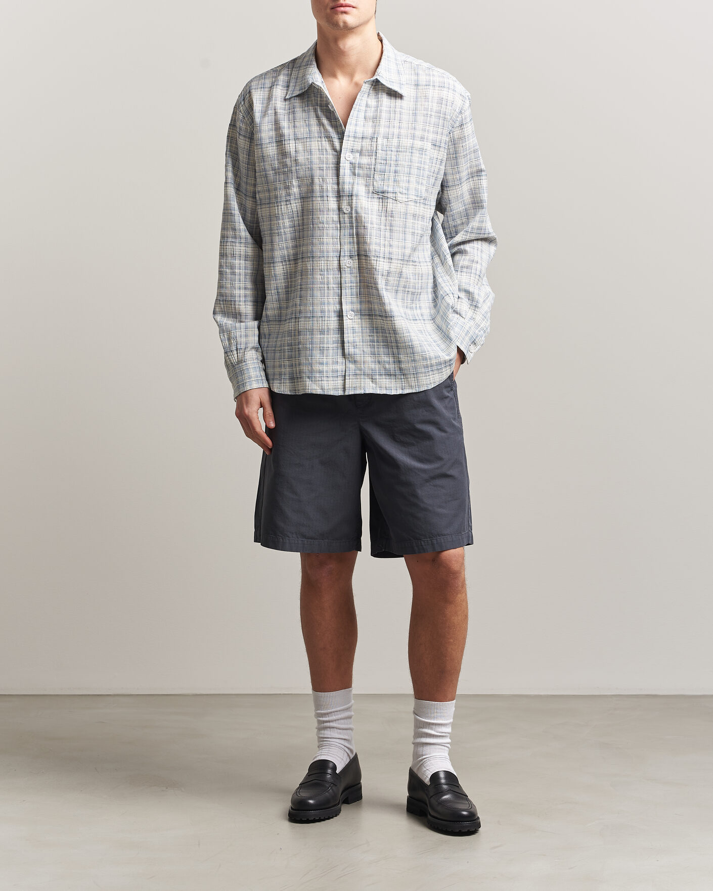 Homme | Chemises | Palmes | Cotton/Linen Shirt Light Blue Check