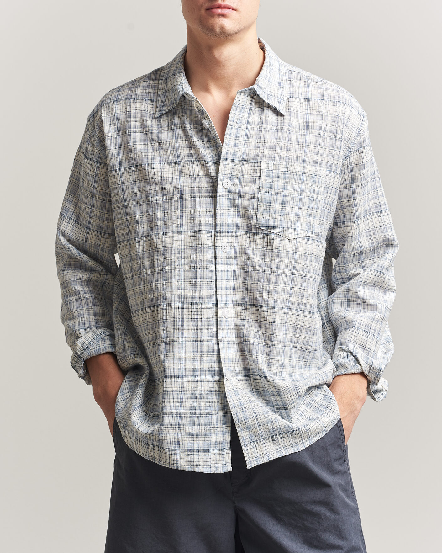 Homme | Chemises | Palmes | Cotton/Linen Shirt Light Blue Check