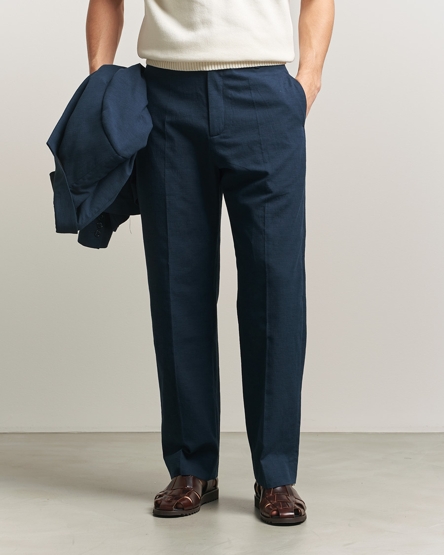 Homme | Pantalons | Palmes | Pleated Cotton Trousers Navy