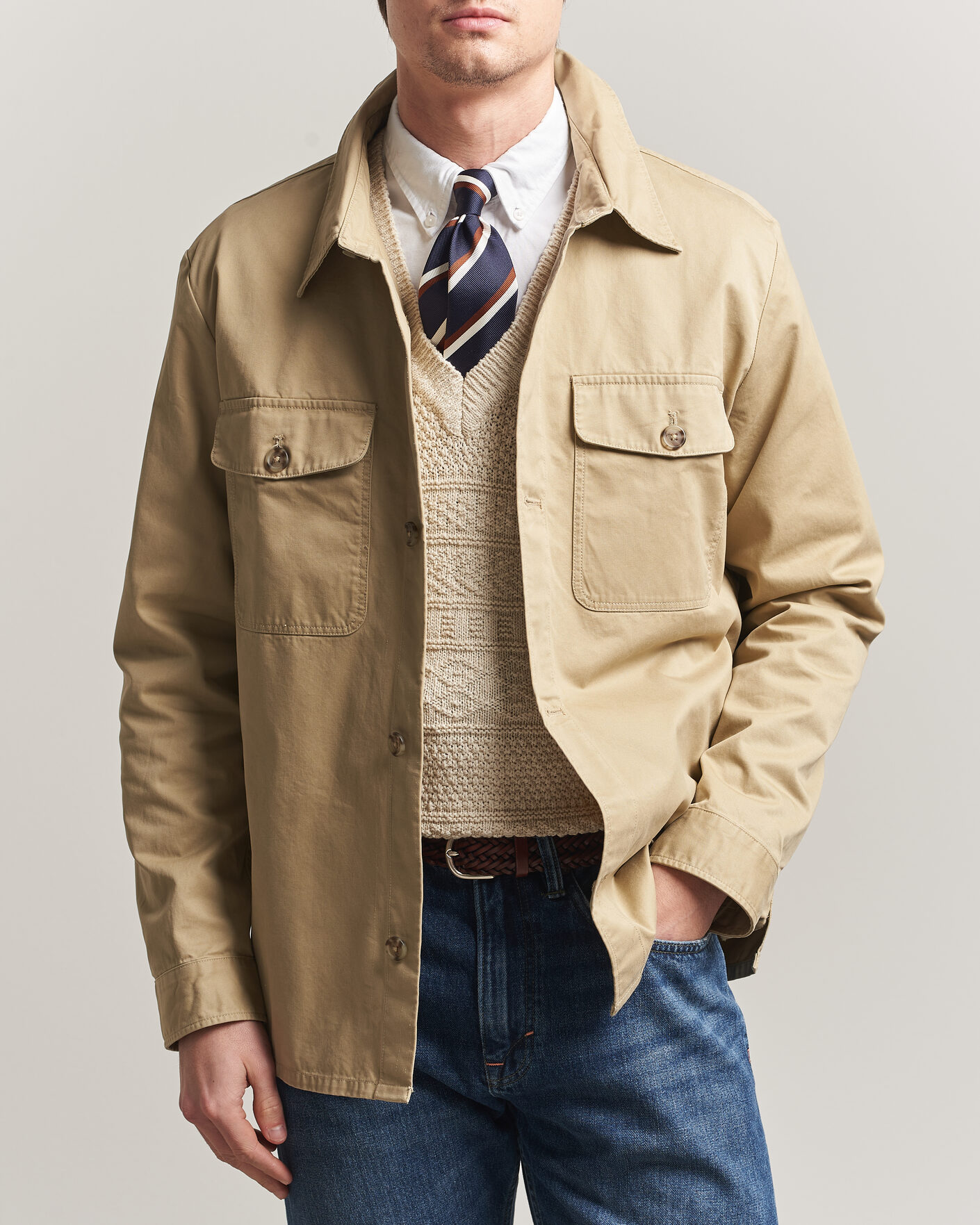 Homme | Chemises | Gant | Regular Fit Cotton Twill Overshirt Woody Beige